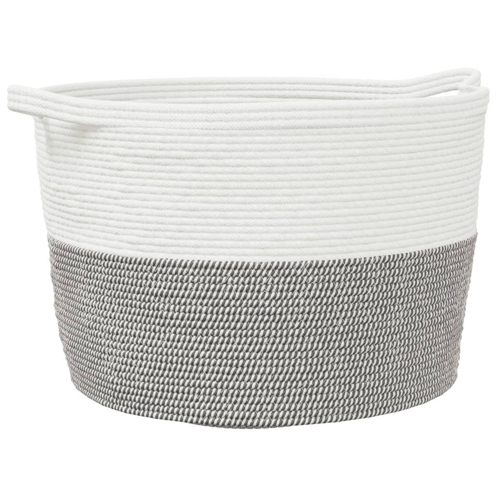 Voir la diapositive 2 : VIDAXL Panier a linge gris et blanc Ø60x36 cm coton