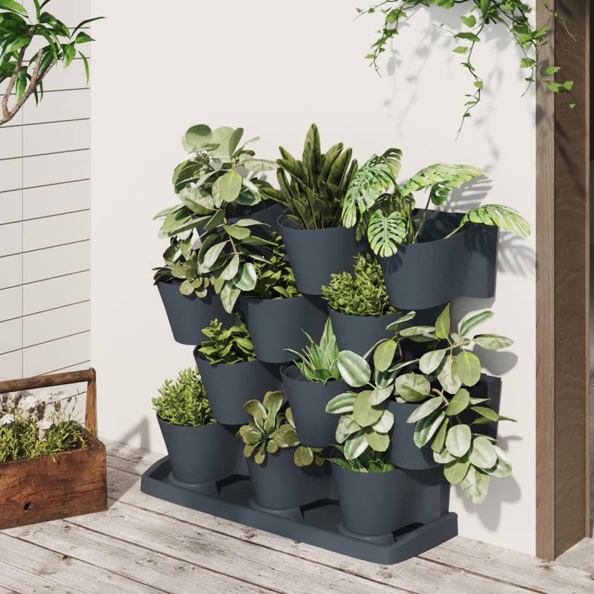 VIDAXL Ensemble de jardinieres verticales 12 pcs Anthracite PP