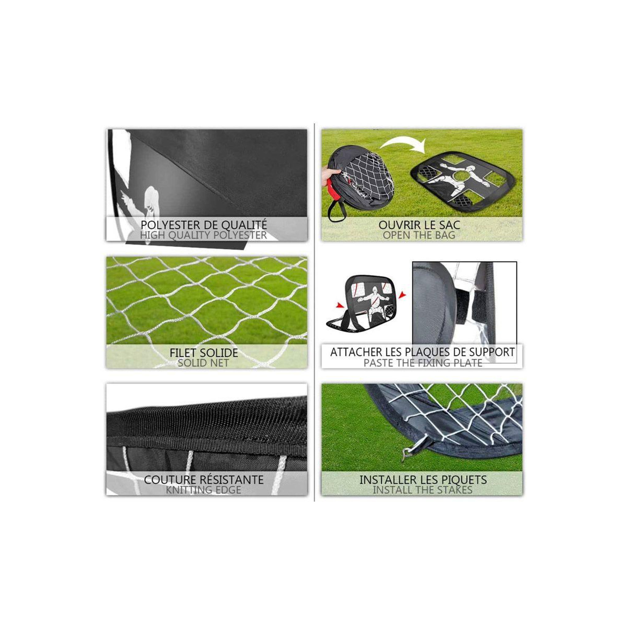 Voir la diapositive 4 : DE FAUGERES Cage de foot pliable  2 en 1  120cm noir