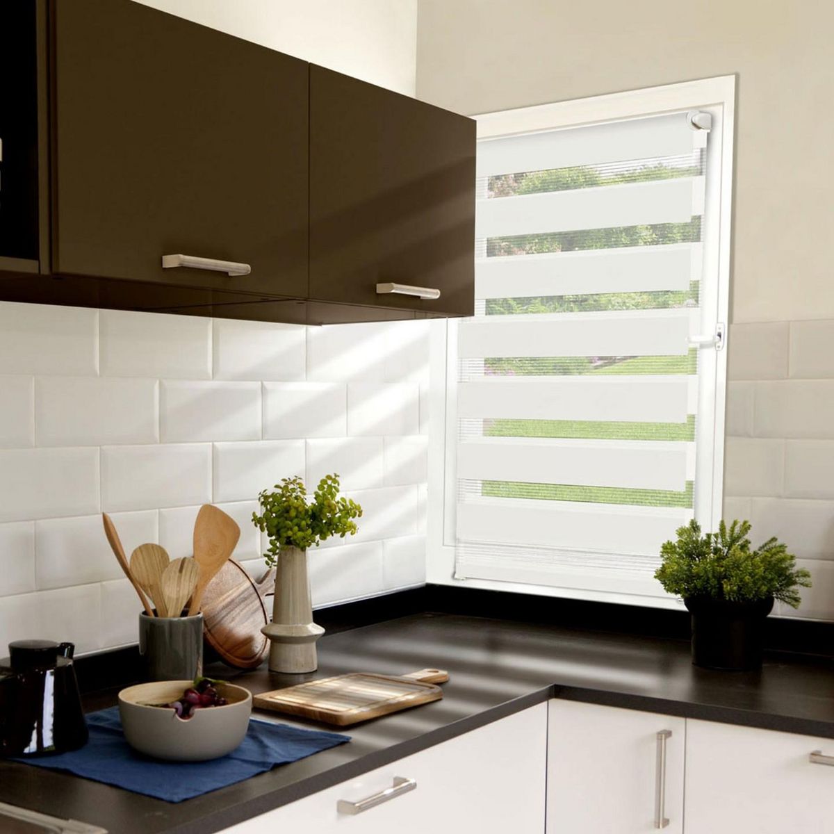 ID MARKET Store enrouleur zébré jour nuit 60 x 120 cm blanc