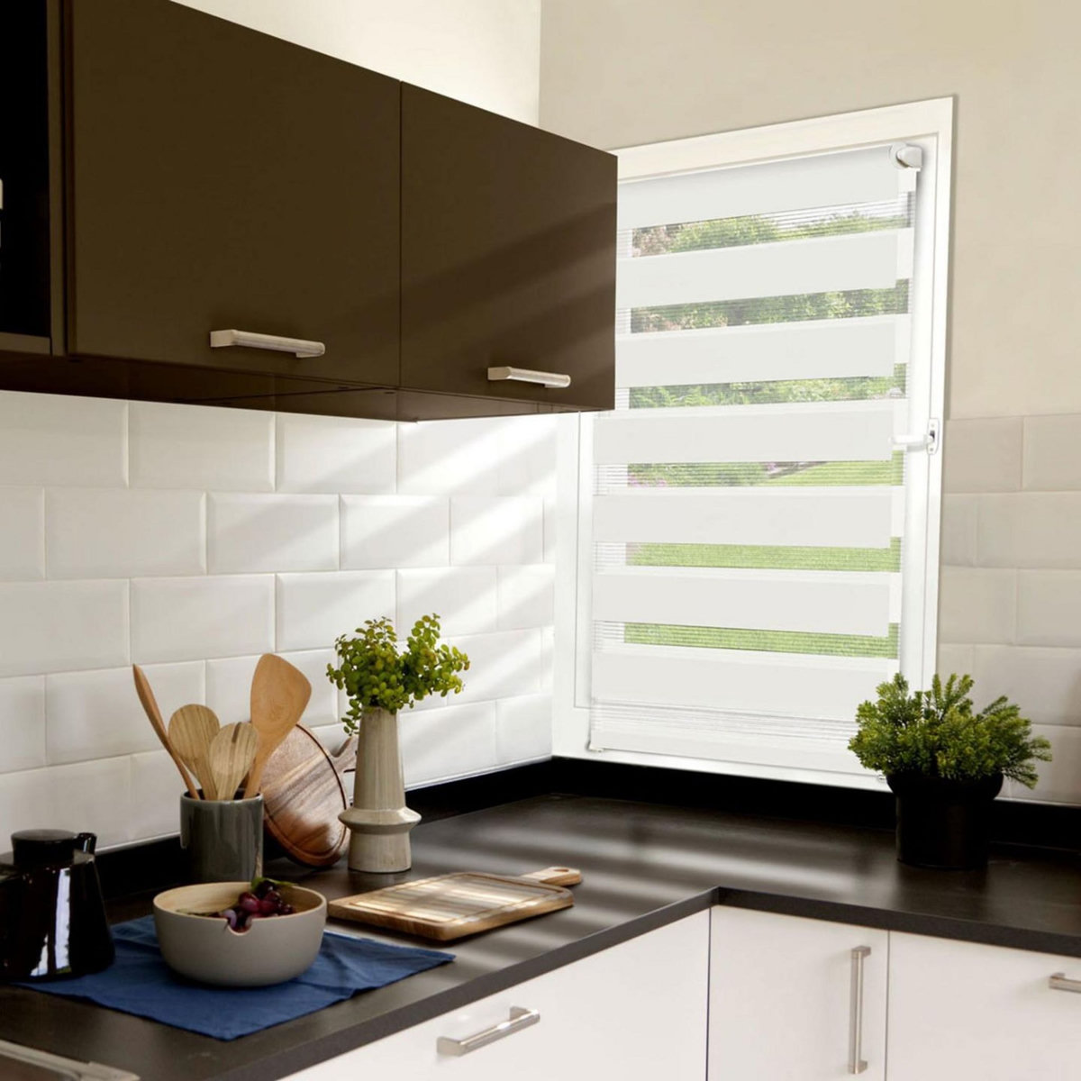 ID MARKET Store enrouleur zébré jour nuit 60 x 120 cm blanc