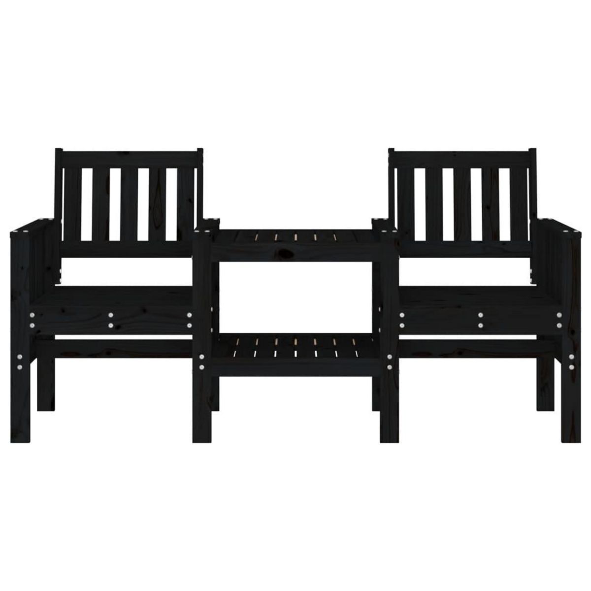VIDAXL Banc de jardin avec table 2 places noir bois massif de pin