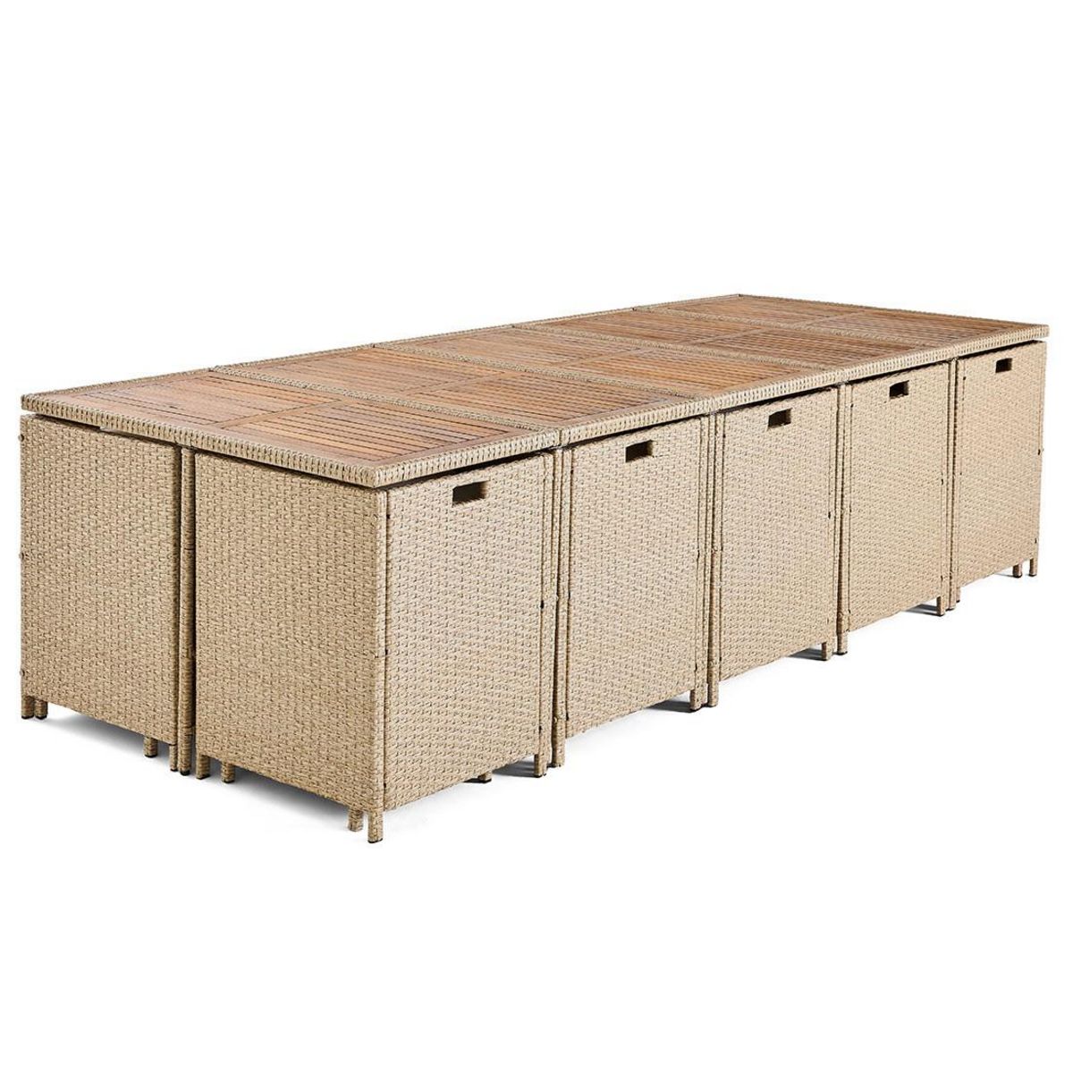 BEST MOBILIER Cuba – salon de jardin encastrable en résine tressé beige - 14 places - coussins beige + housse de protection