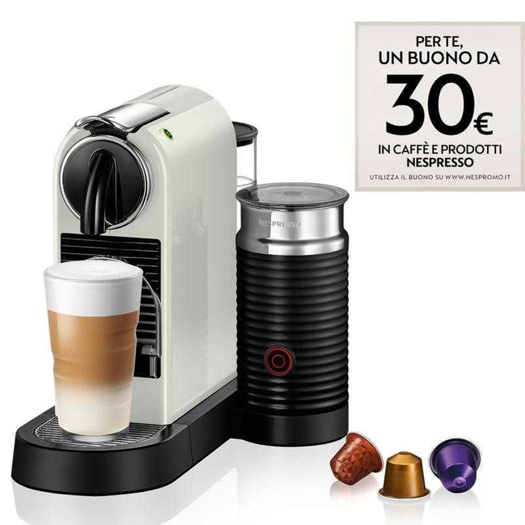 Voir la diapositive 2 : DELONGHI DeLonghi Coffeemachine Nespresso CitiZ EN 267 WAE DelonghiWAE Delonghi WAE white black (EN 267.WAE)
