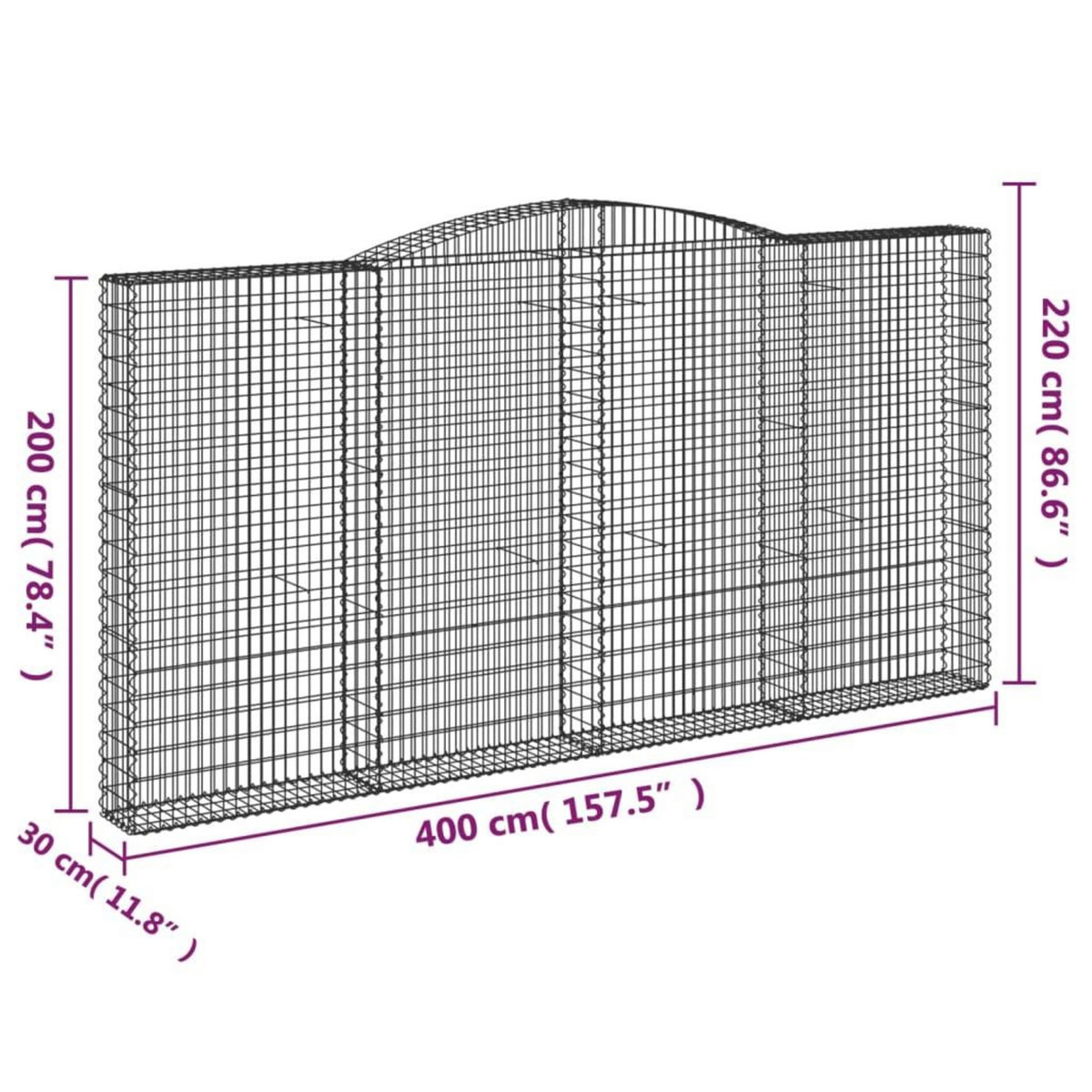 VIDAXL Paniers a gabions arques 6 pcs 400x30x200/220 cm Fer galvanise