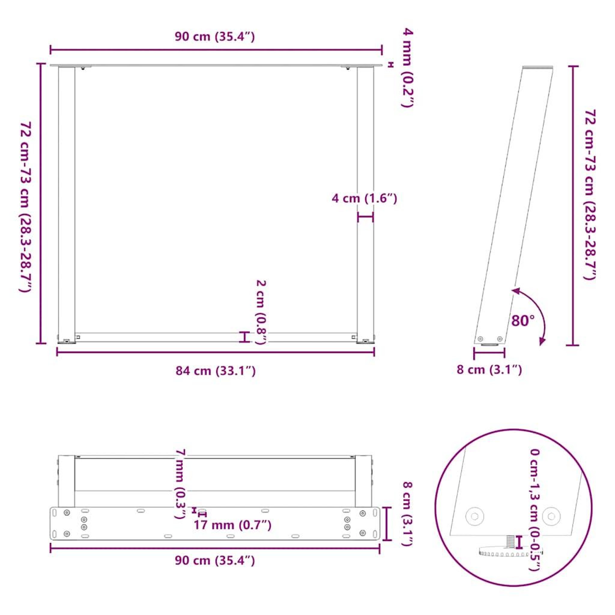 Voir la diapositive 6 : VIDAXL Pieds de table a manger forme de U 2 pcs noir 90x(72-73) cm