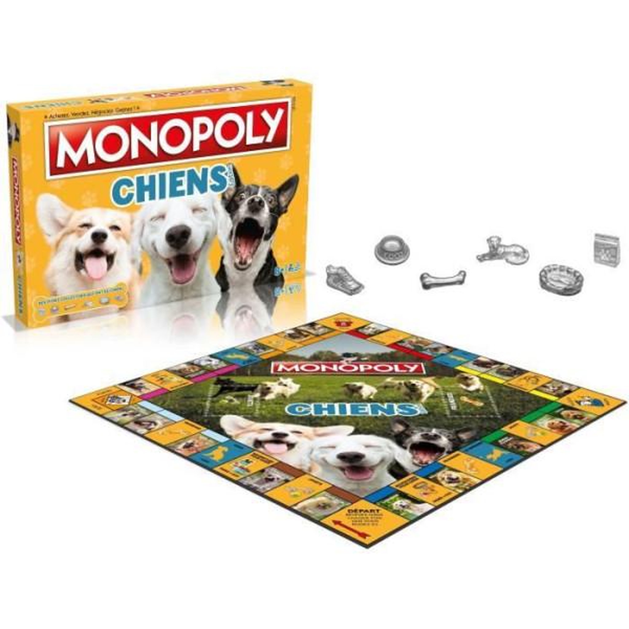 Voir la diapositive 2 : Winning Moves Monopoly chiens jeu de société, monopoly mettant en vedette les chiens de différentes races, winning moves