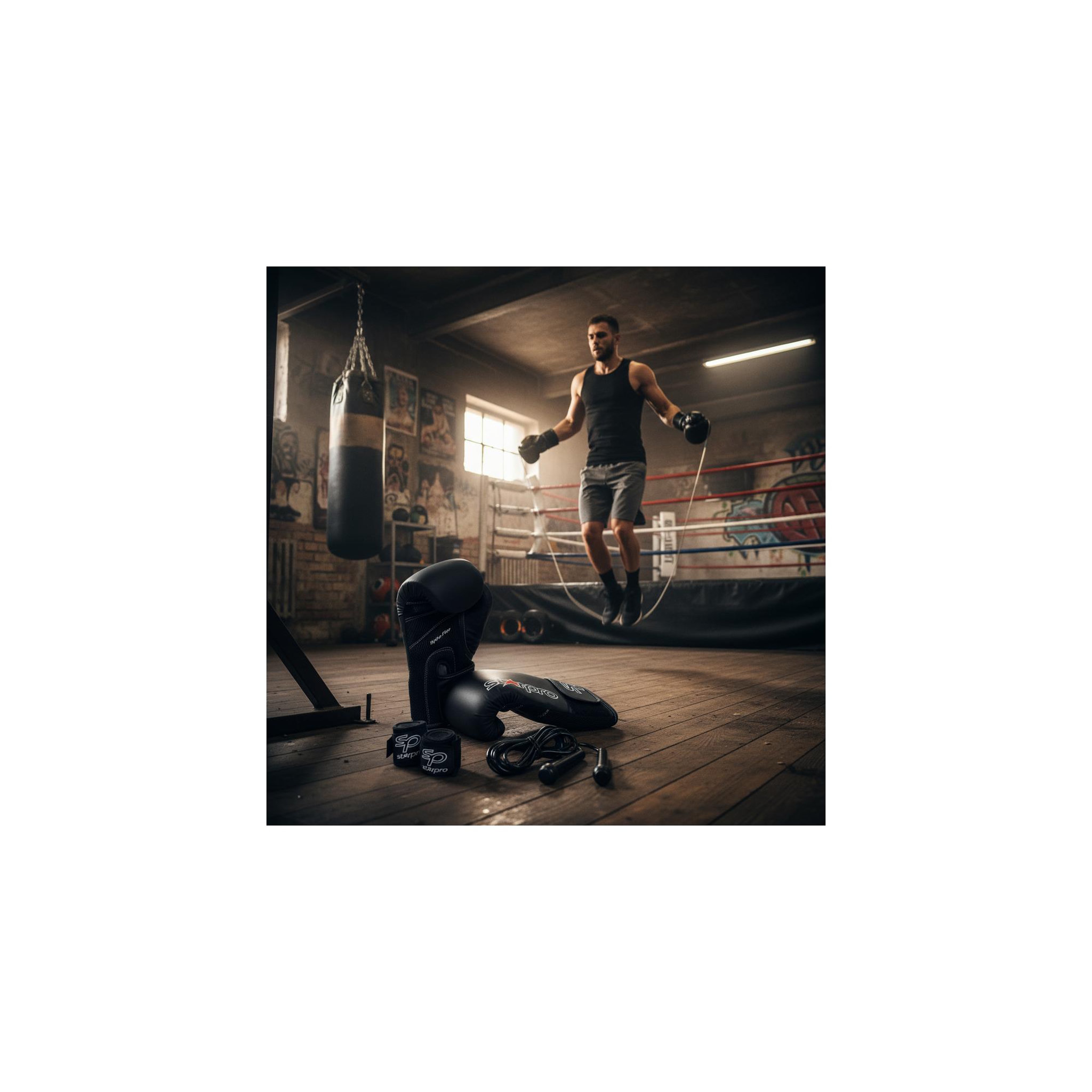 Voir la diapositive 3 : O'Fitness Kit de boxe - O'fitness - Contient : Gants, bandes et corde à sauter - Sacoche de transport inclus