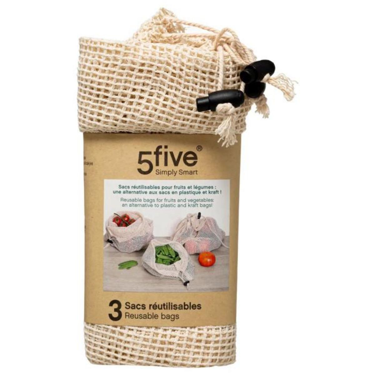 FIVE Lot de 3 Sacs de Conservation  Coton  43cm Naturel