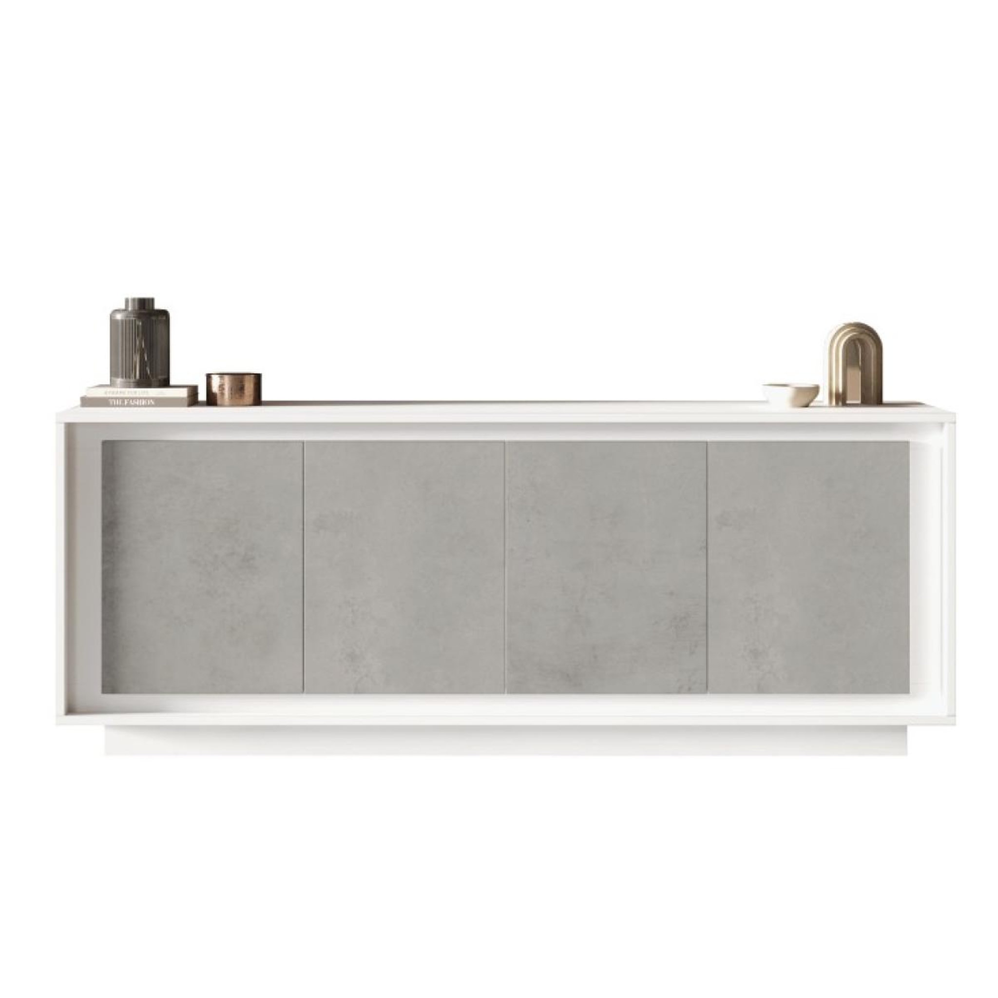 JLC KREATION Buffet bas moderne 4 portes blanc et gris béton yori