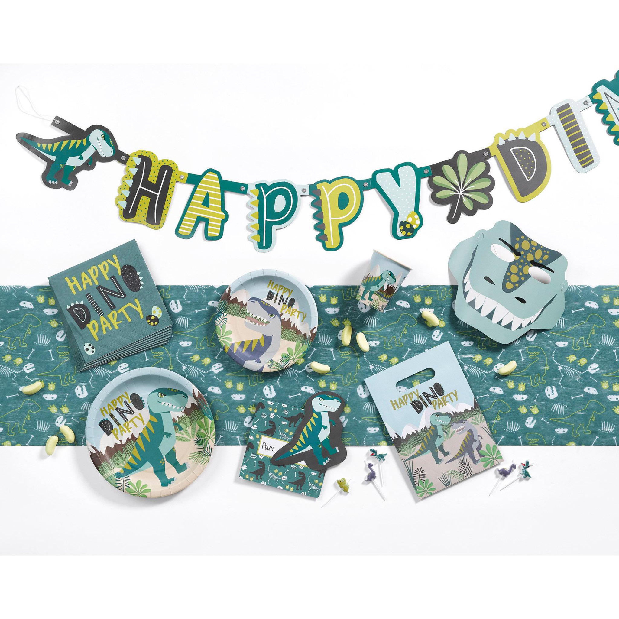 Voir la diapositive 2 : Eden Chemin de table anniversaire Happy dino