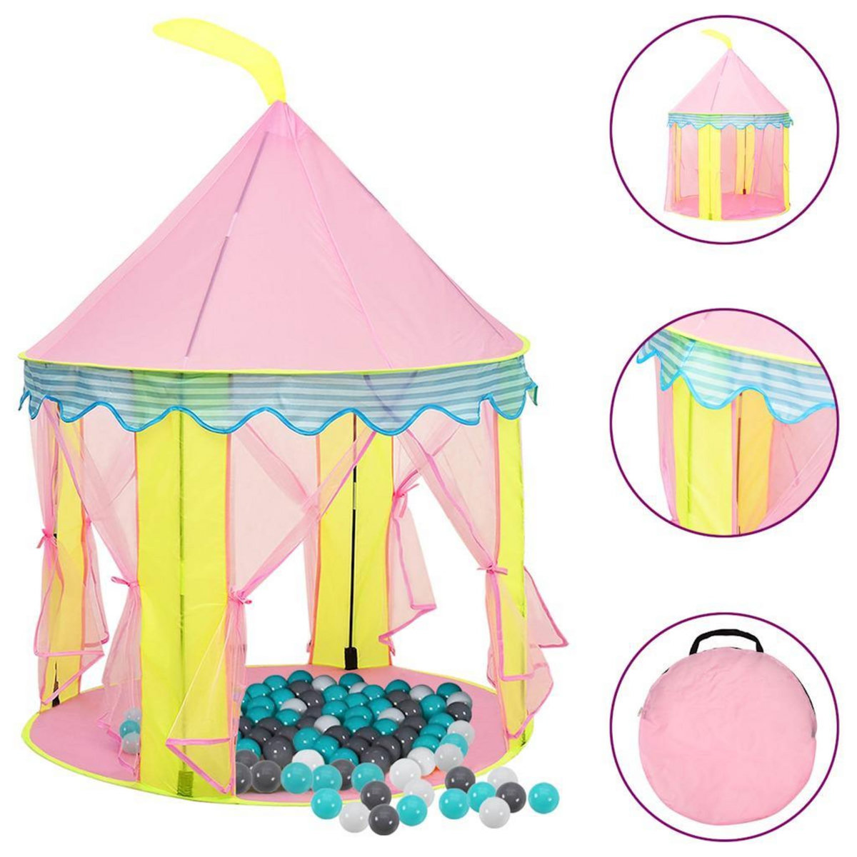 VIDAXL Tente de jeu pour enfants avec 250 balles Rose 100x100x127 cm