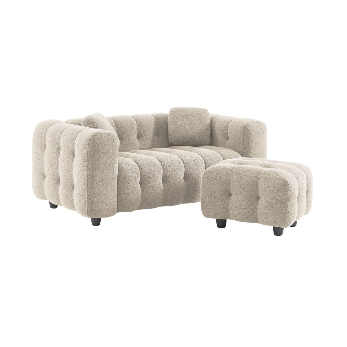 SWEEEK Pouf. module pour canapé. repose-pieds pour canapé 2 places en bouclette texturée beige L 69 x P 59 x H 48cm - Leon
