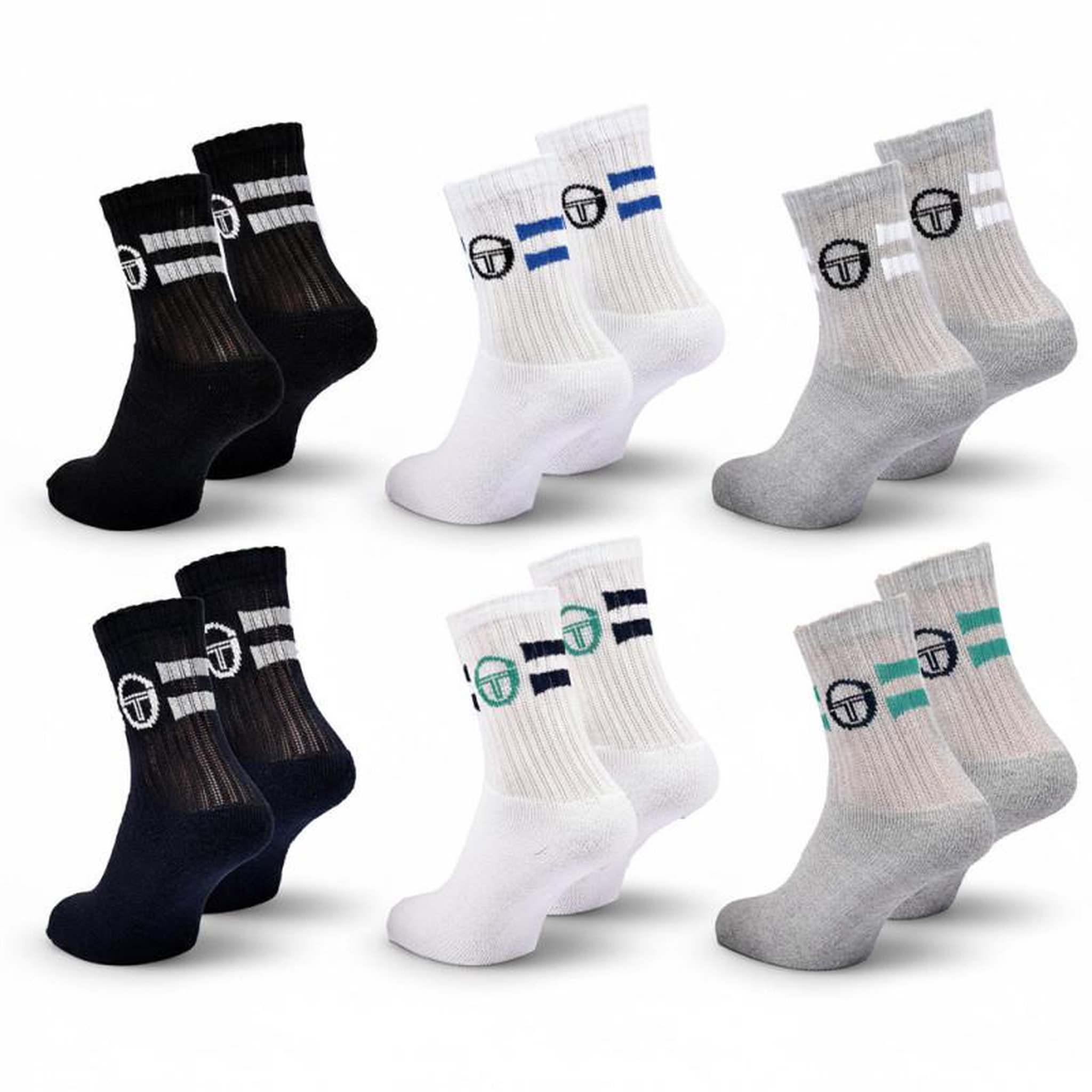 Voir la diapositive 3 : SERGIO TACCHINI Sergio Tacchini Pack de Chaussettes enfant Tennis Crew Lot de 6 Paires