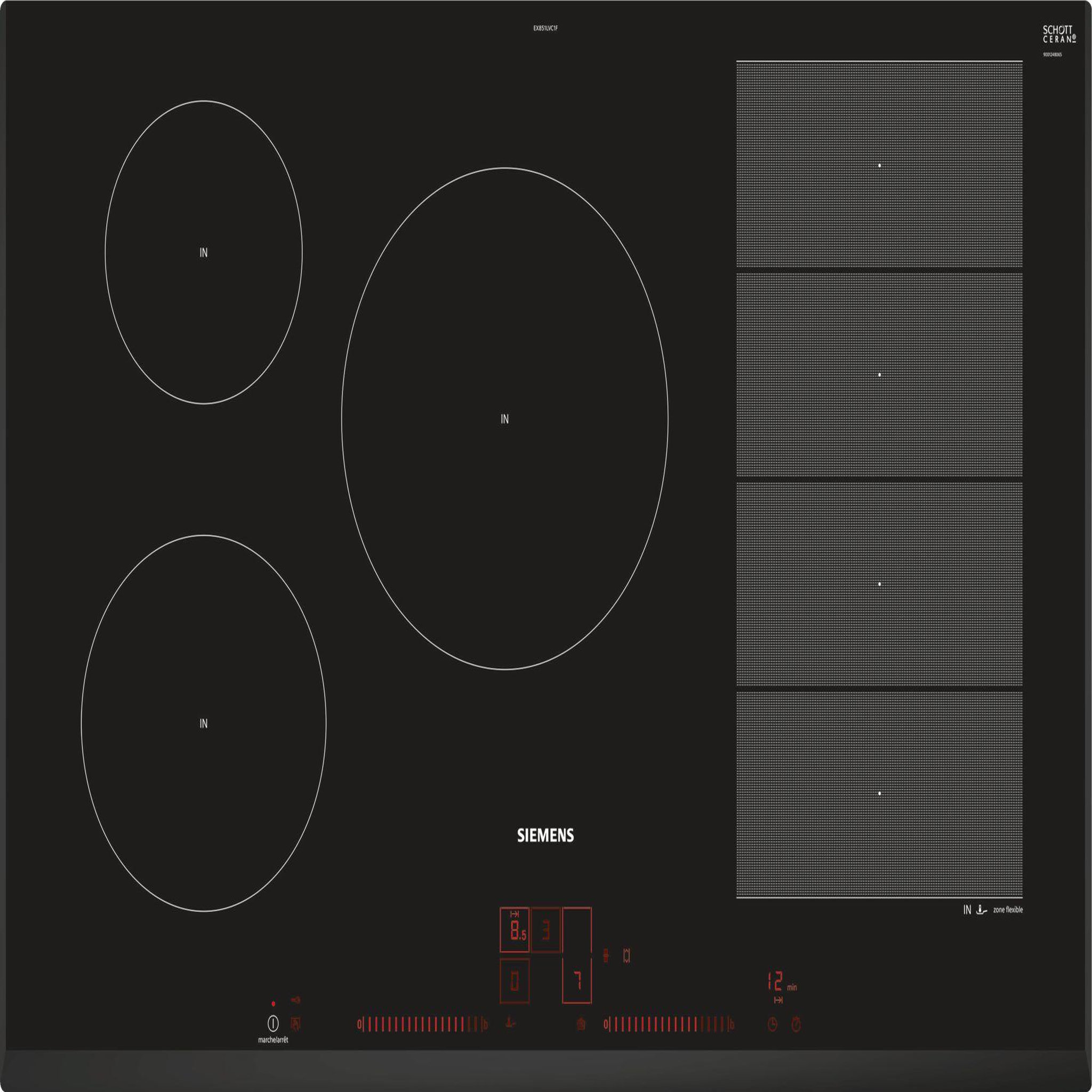 Siemens Table de cuisson induction 80cm 4 feux 7400w noir - ex851lvc1f