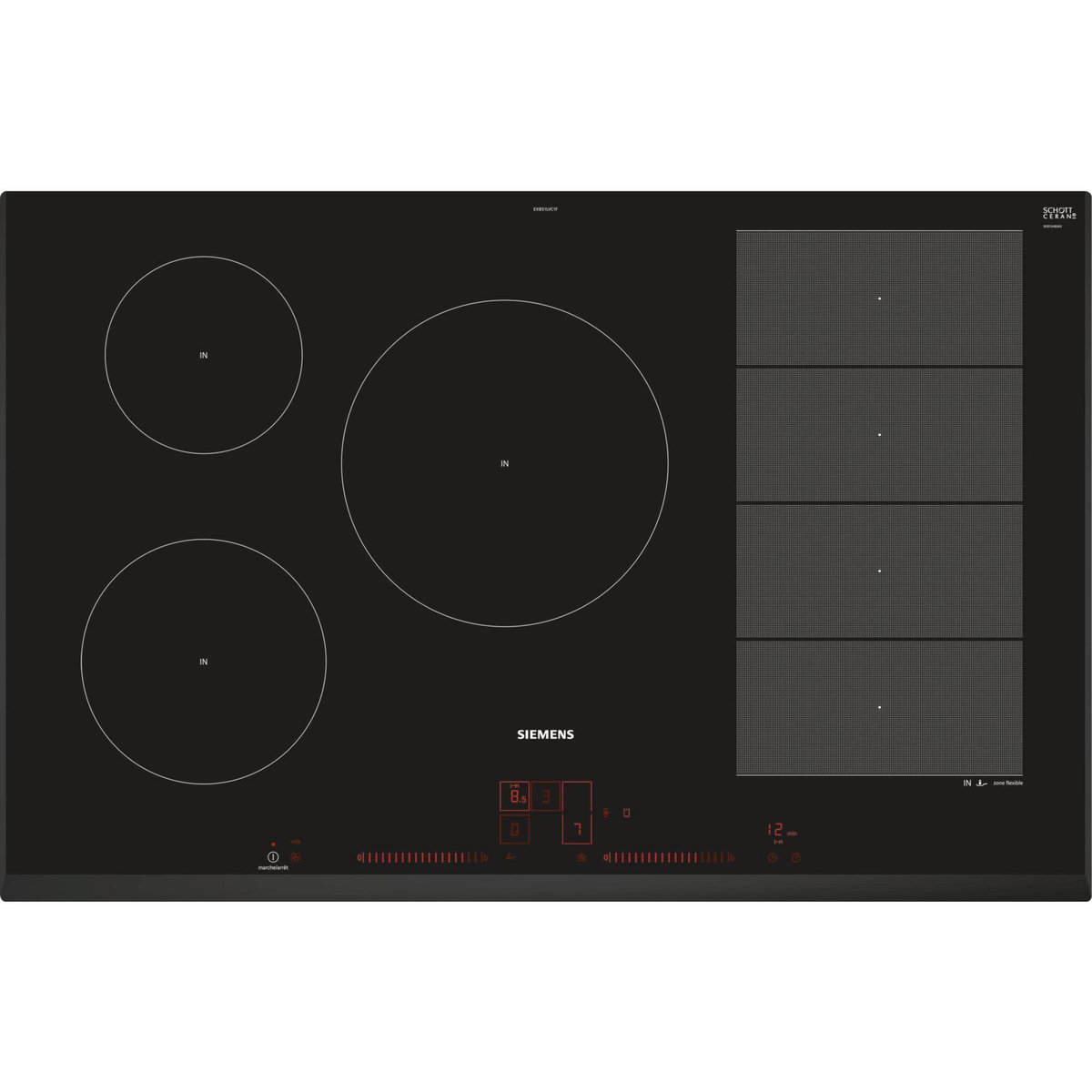 Siemens Table de cuisson induction 80cm 4 feux 7400w noir - ex851lvc1f