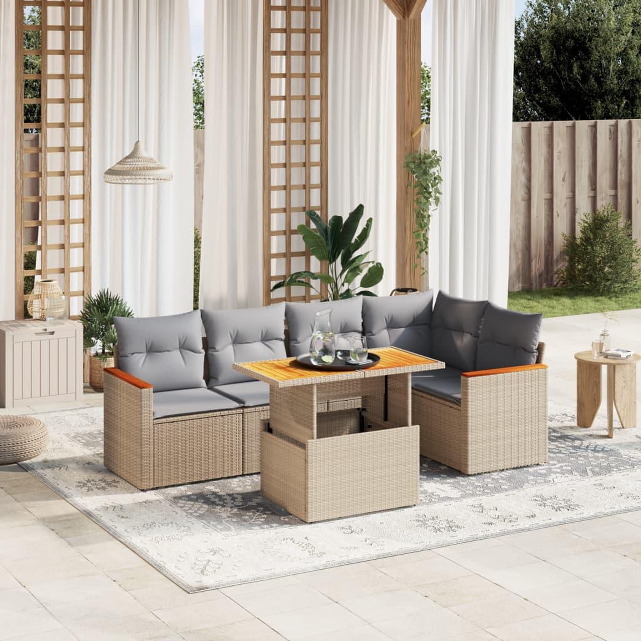 VIDAXL Salon de jardin avec coussins 6 pcs beige resine tressee