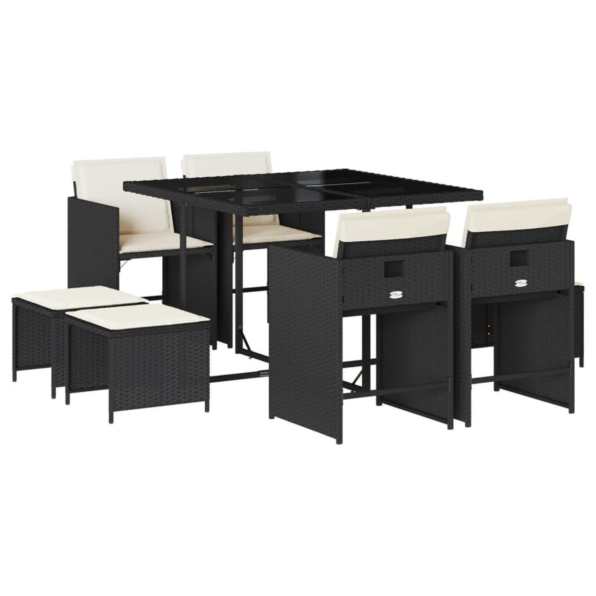 Voir la diapositive 2 : VIDAXL Ensemble a manger de jardin 9pcs coussins noir resine tressee