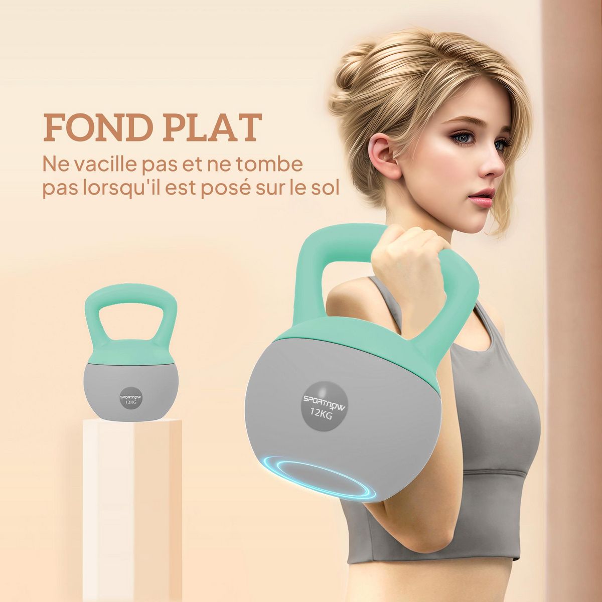 HOMCOM Kettlebell 12 Kg - prise ergonomique - entraînement musculaire & haltérophilie - PVC gris vert d'eau