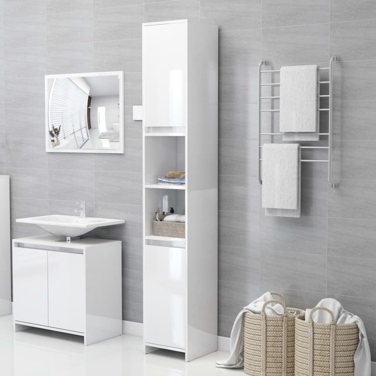 VIDAXL Armoire de salle de bain Blanc brillant Bois d'ingenierie