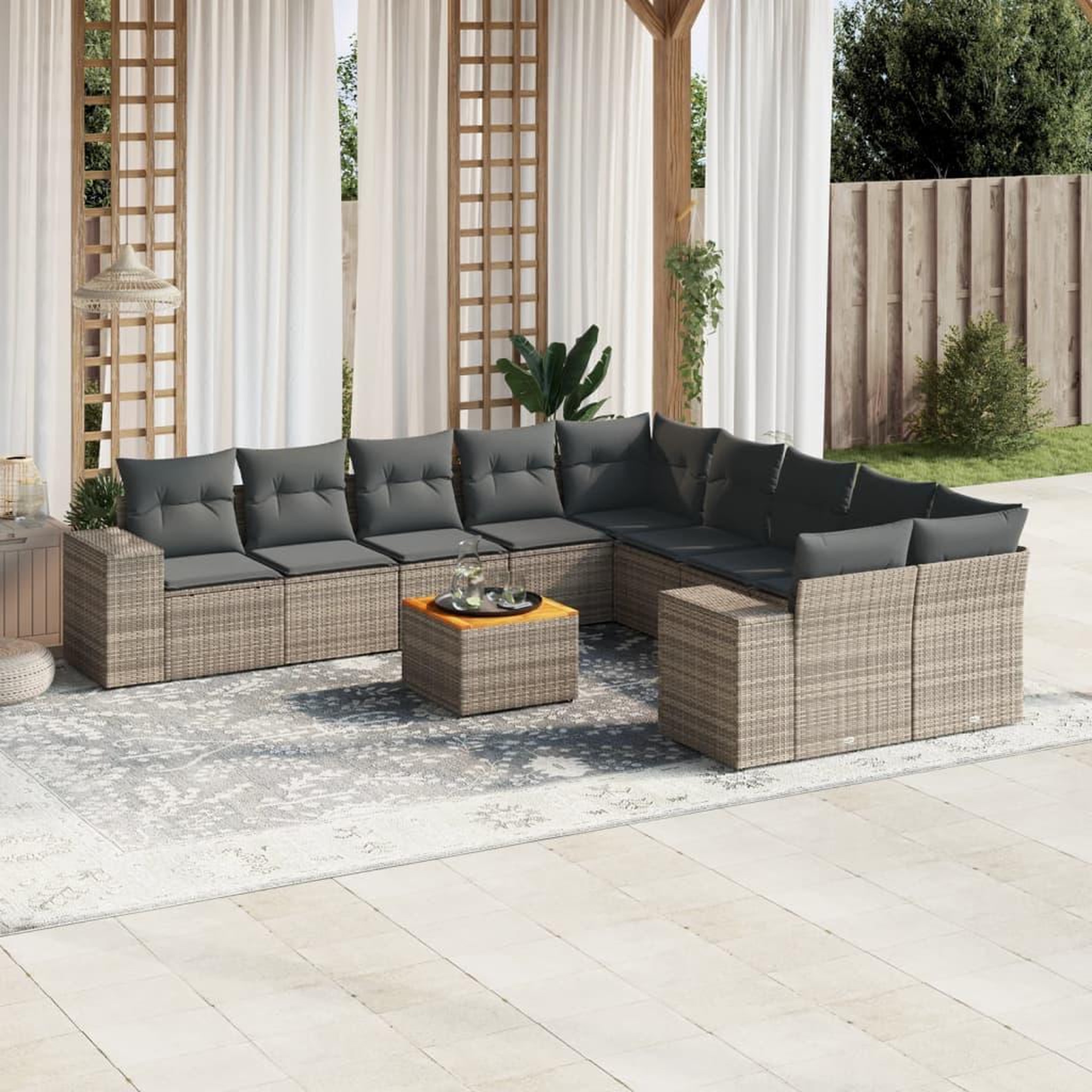 VIDAXL Salon de jardin 11 pcs avec coussins gris resine tressee