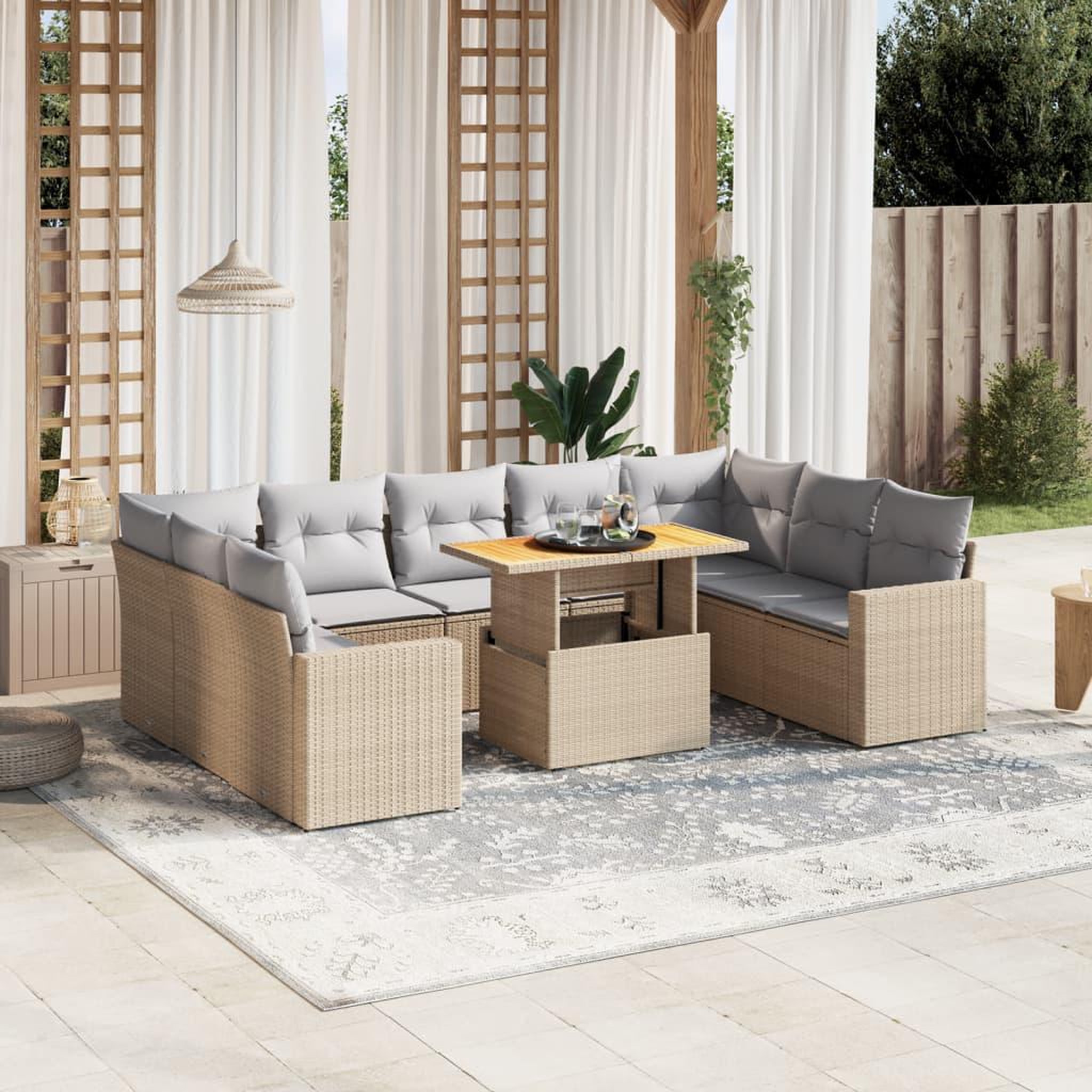 VIDAXL Salon de jardin avec coussins 10 pcs beige resine tressee
