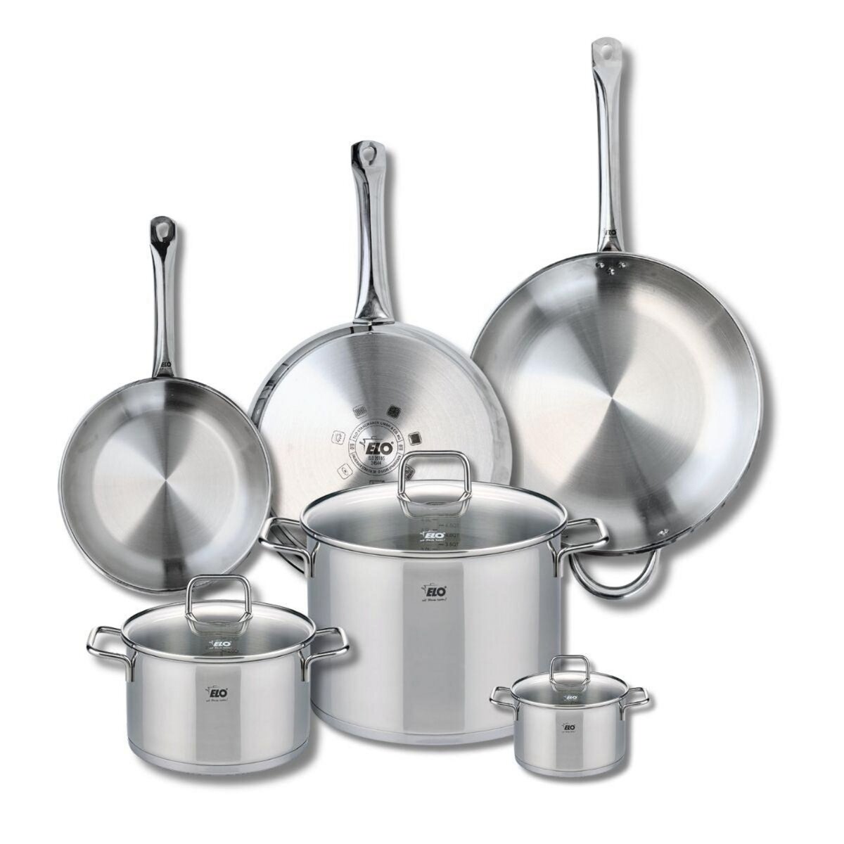 ELO Ensemble de 3 Poêles de cuisson 24, 28 et 32 cm et 3 faitouts 12, 20 et 26 cm Elo Profi Citrin