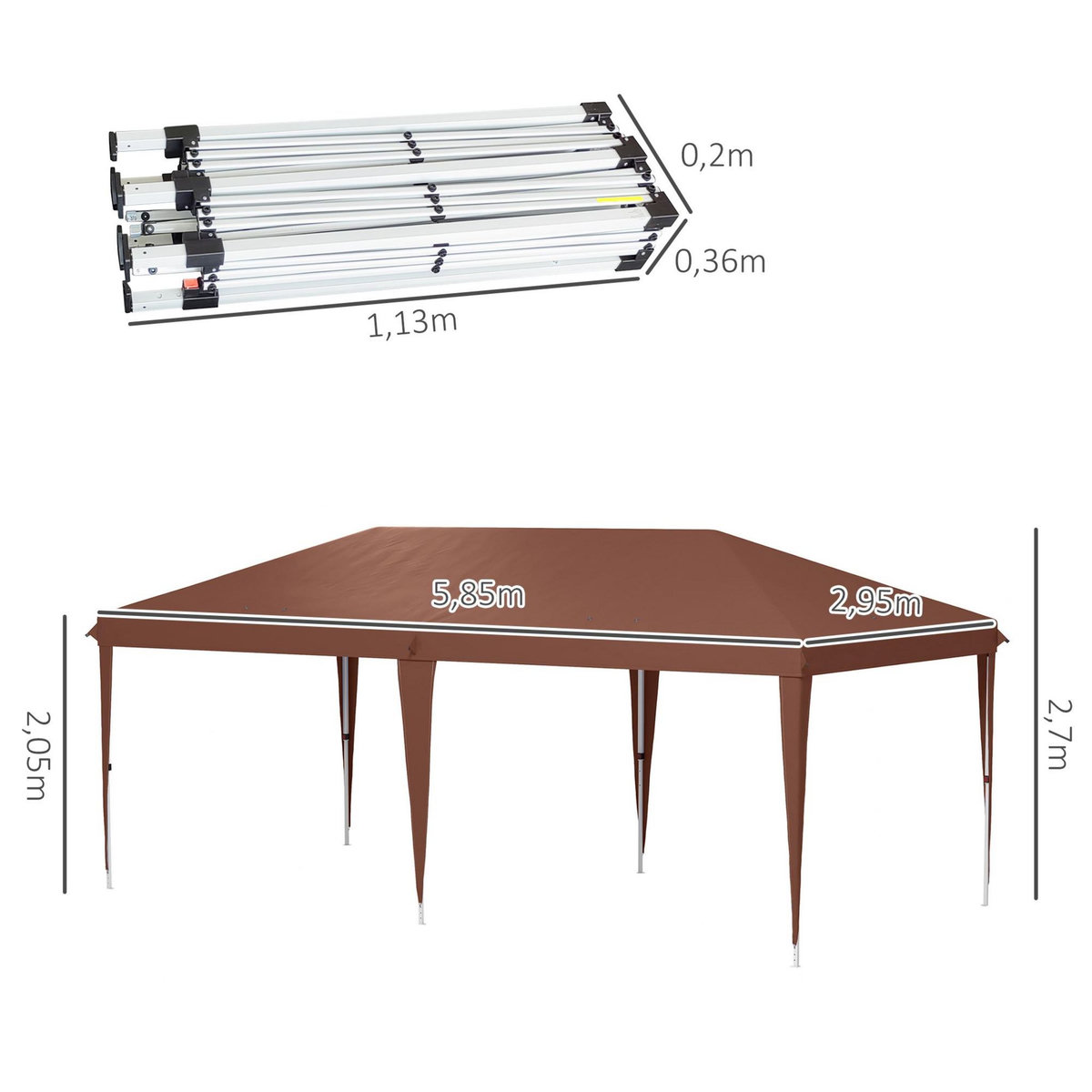 OUTSUNNY Tonnelle barnum de jardin pop-up pliant 5,85L x 2,95l x 2,7H m sac inclus acier époxy oxford haute densité marron