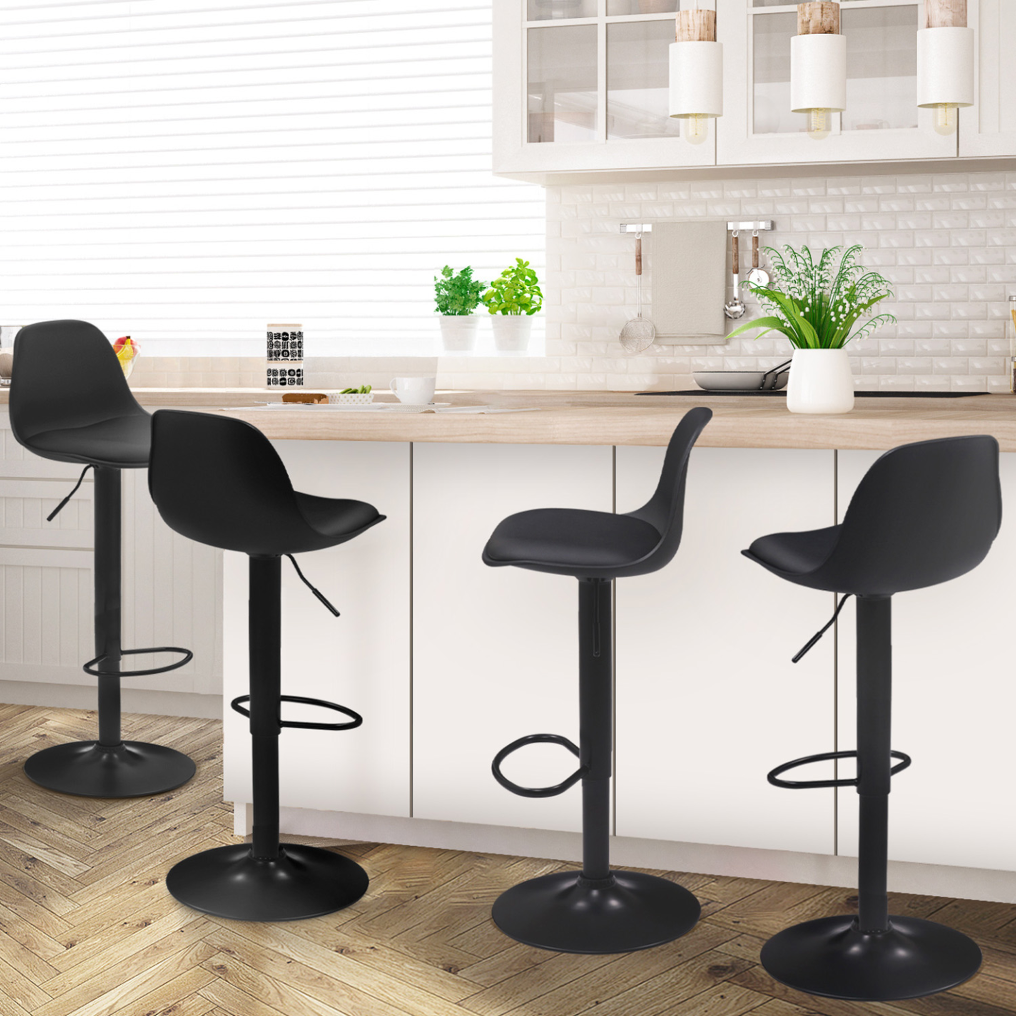 Voir la diapositive 2 : ID MARKET Lot de 4 tabourets de bar karl design noir pied noir