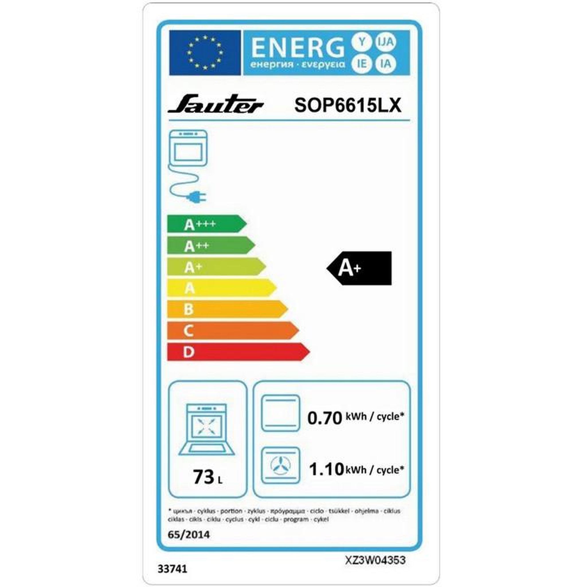 Voir la diapositive 2 : Sauter Four intégrable multifonction 73l 60cm a+ pyrolyse noir/inox - sop6615lx