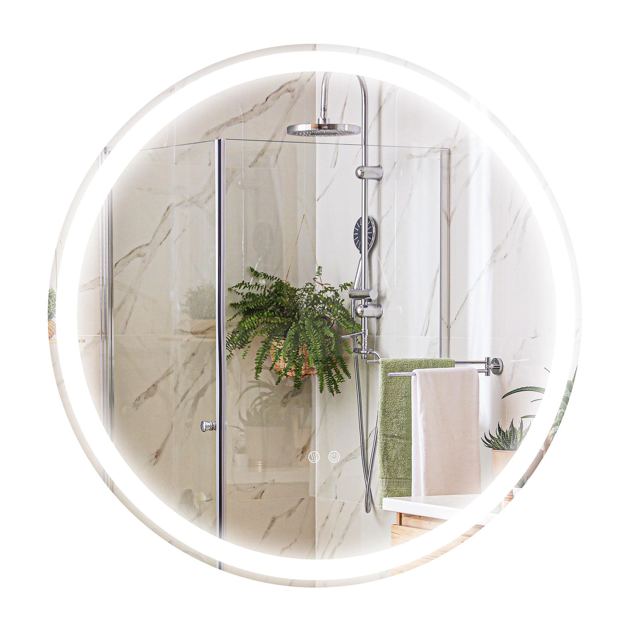 KLEANKIN Miroir rond lumineux led de salle de bain 29 w ø 60 cm tactile antibuée blanc argent