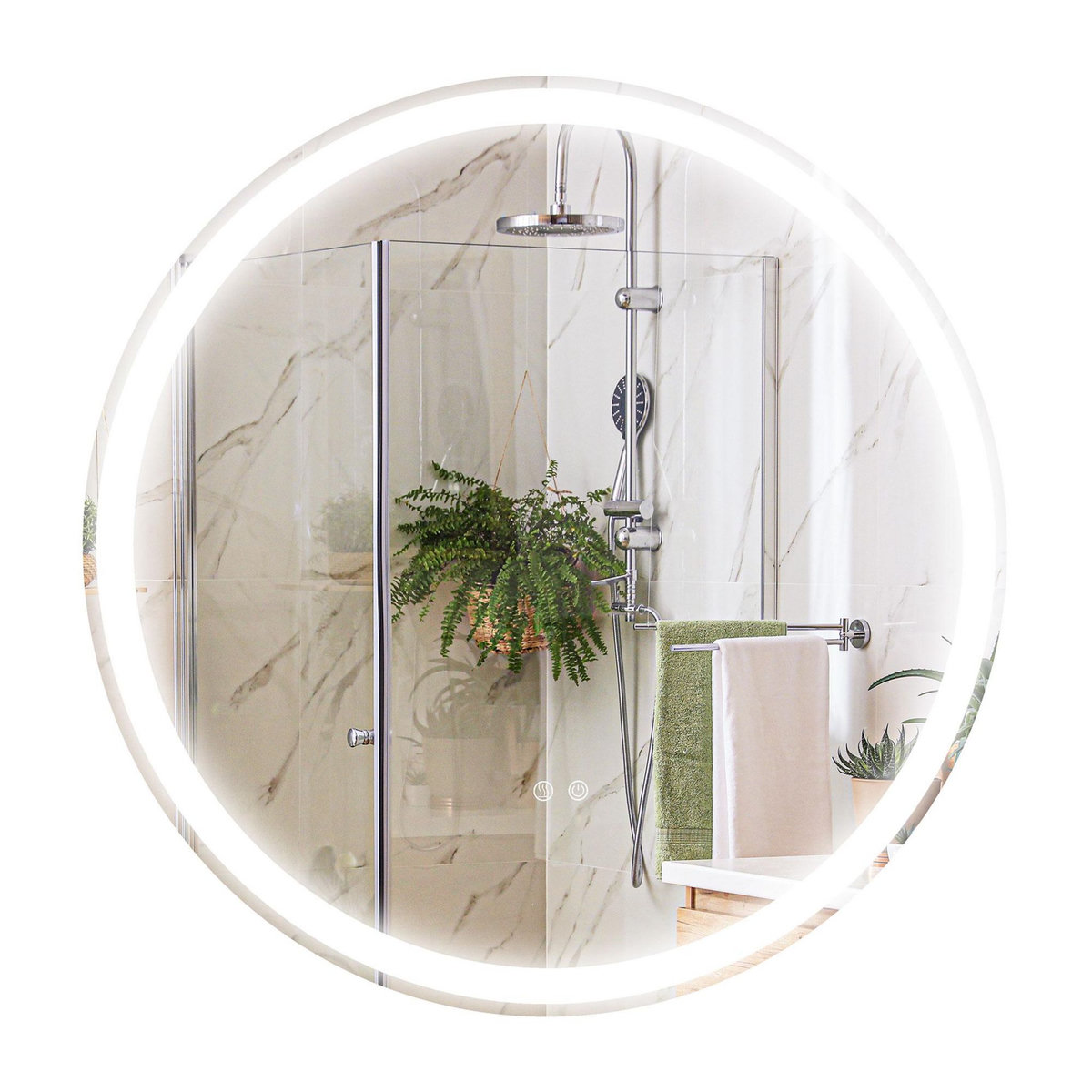 KLEANKIN Miroir rond lumineux LED de salle de bain 29 W Ø 60 cm tactile antibuée blanc argent