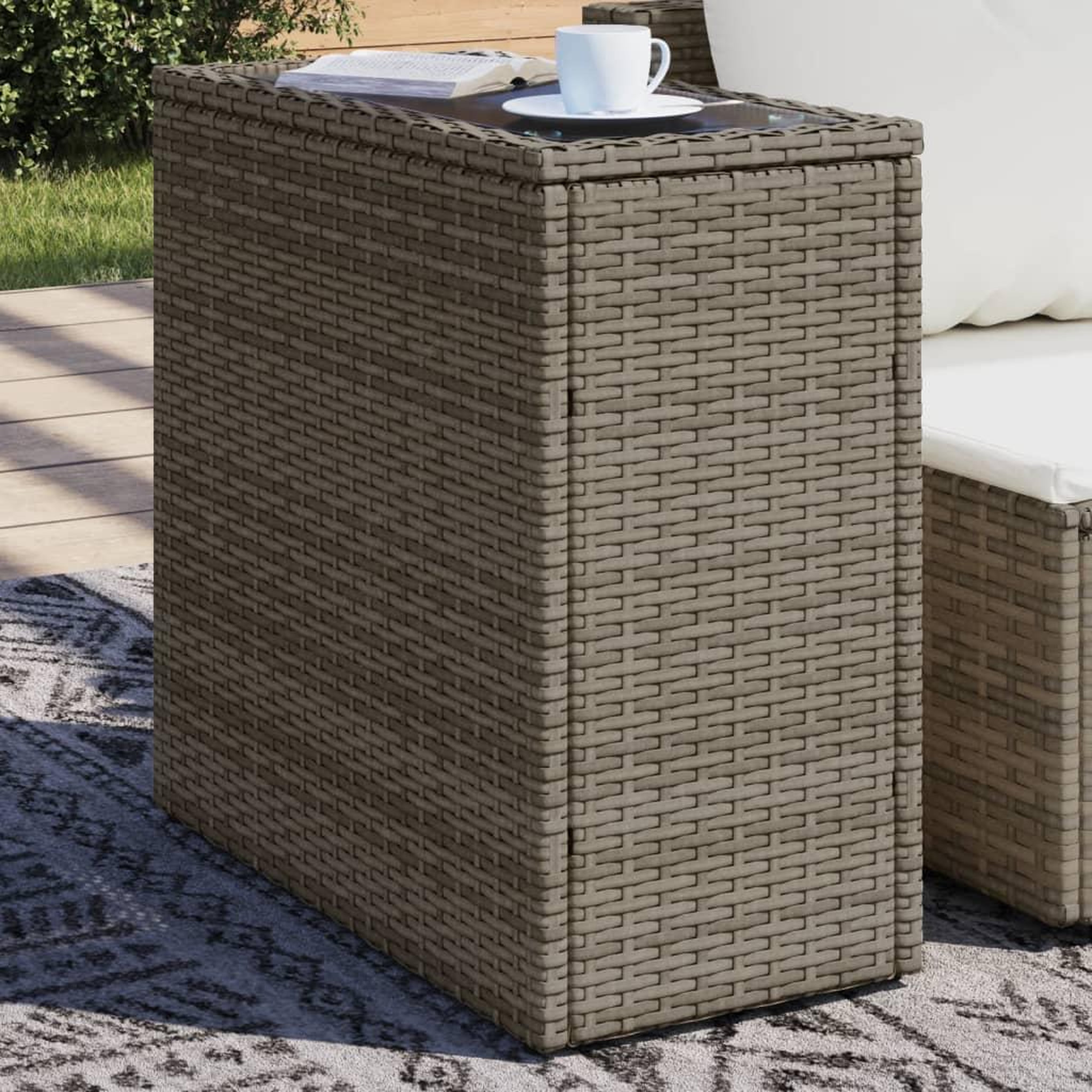 VIDAXL Table d'appoint de jardin avec dessus en verre gris rotin