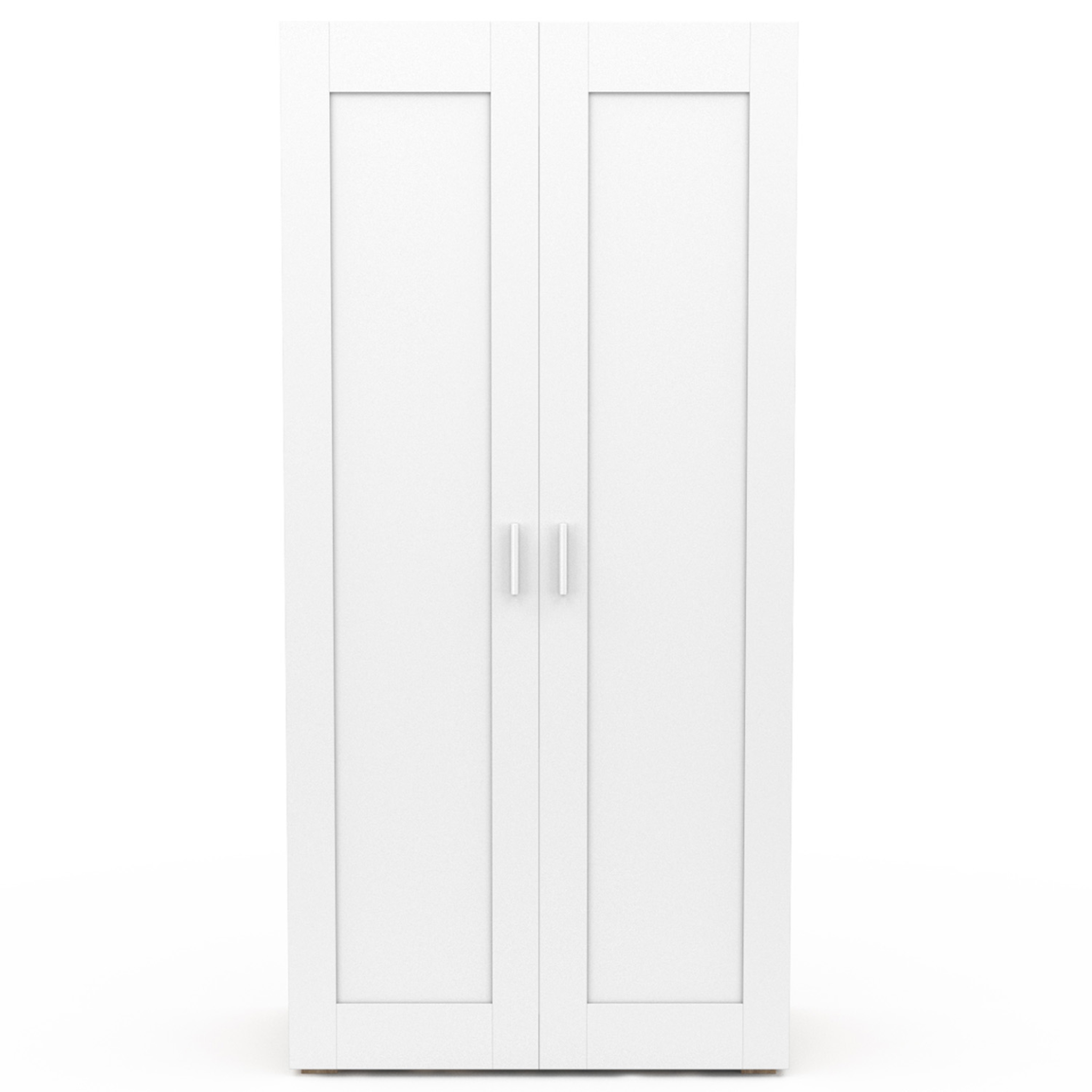 Voir la diapositive 5 : ID MARKET Armoire 2 portes vito blanc et bois penderie 80 cm avec étagères rangement maxi capacité