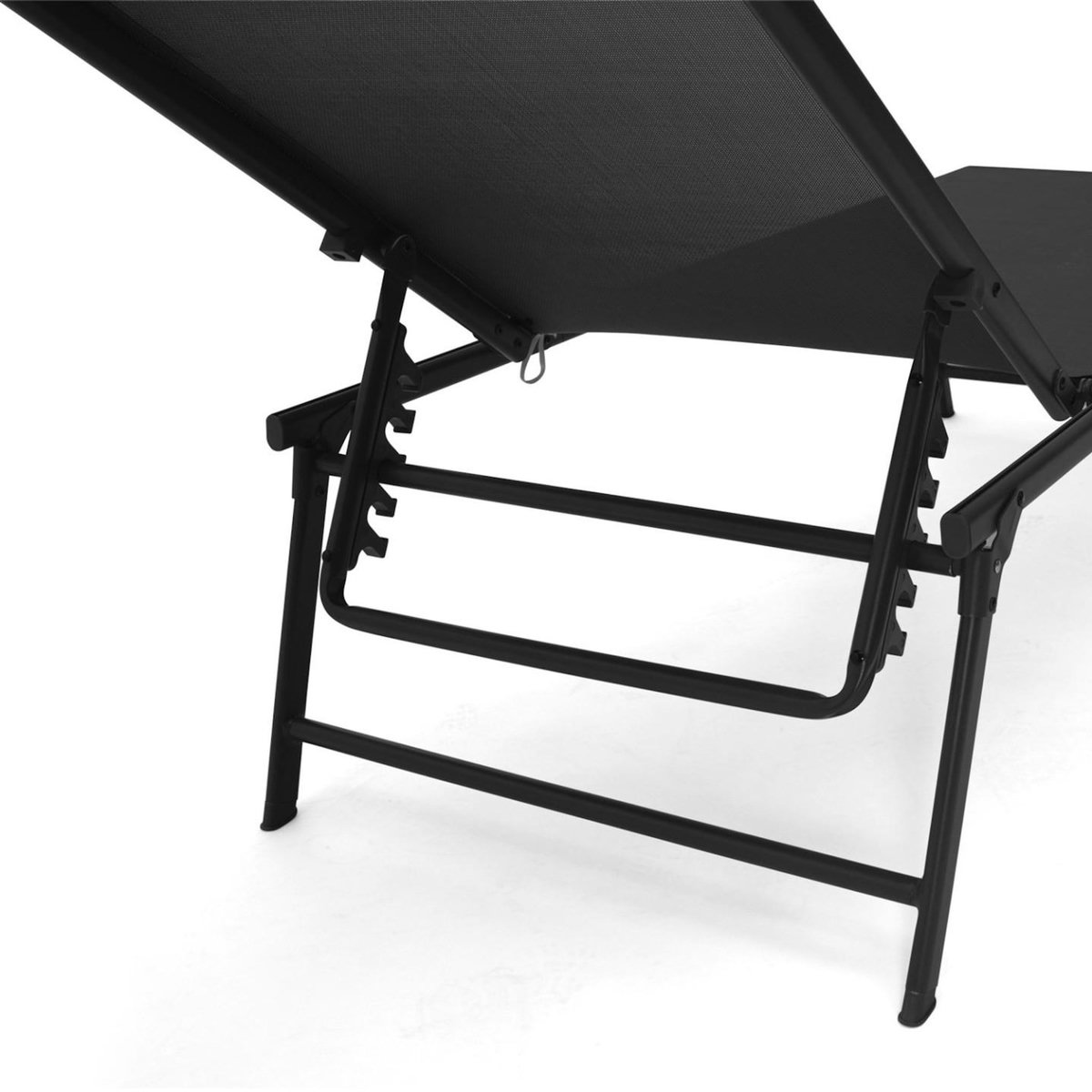 ID MARKET Lot de 2 transats de jardin inclinables KAILUA en acier noir et toile noire