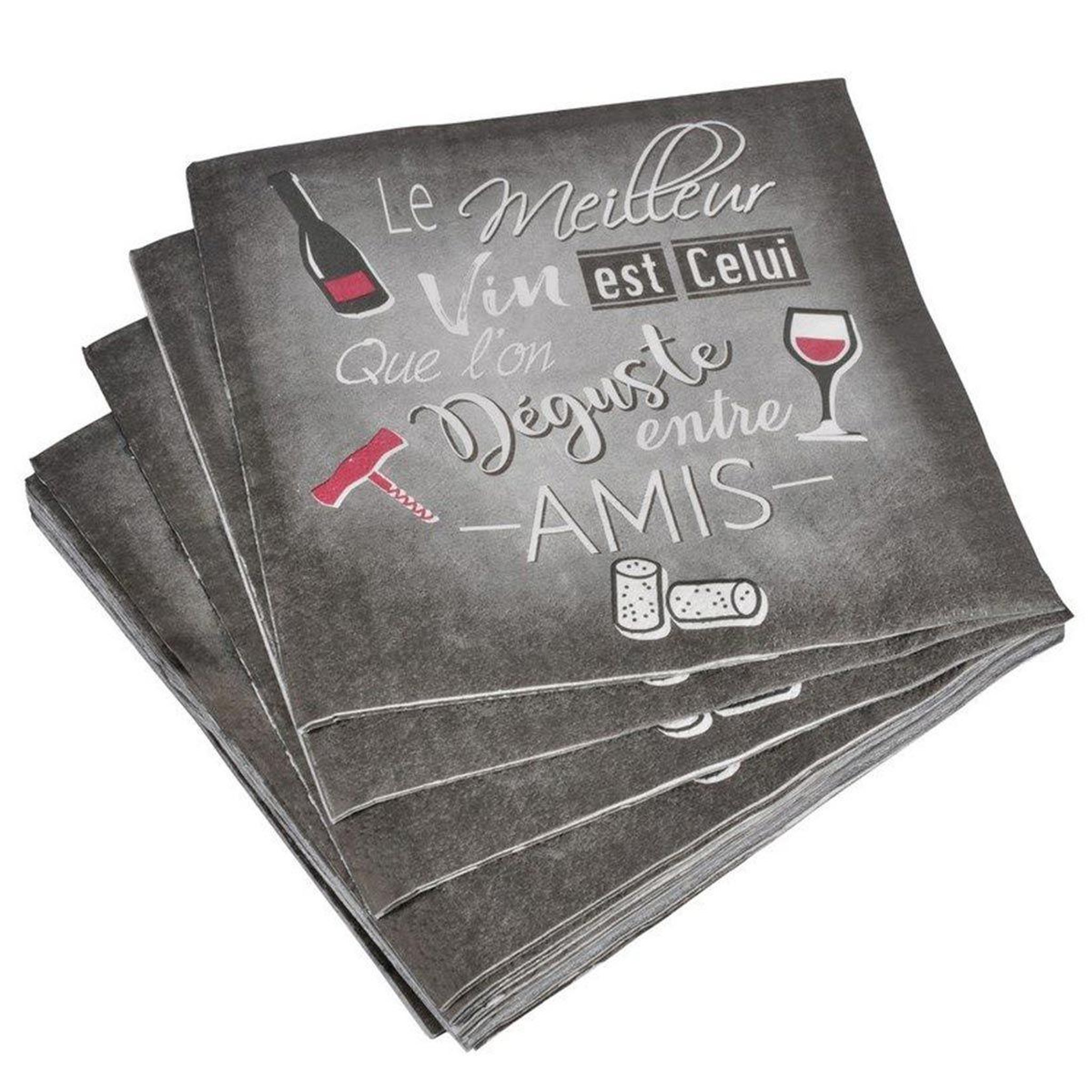 HOMEA Lot de 20 Serviettes en Papier  Meilleur Vin  33x33cm Gris