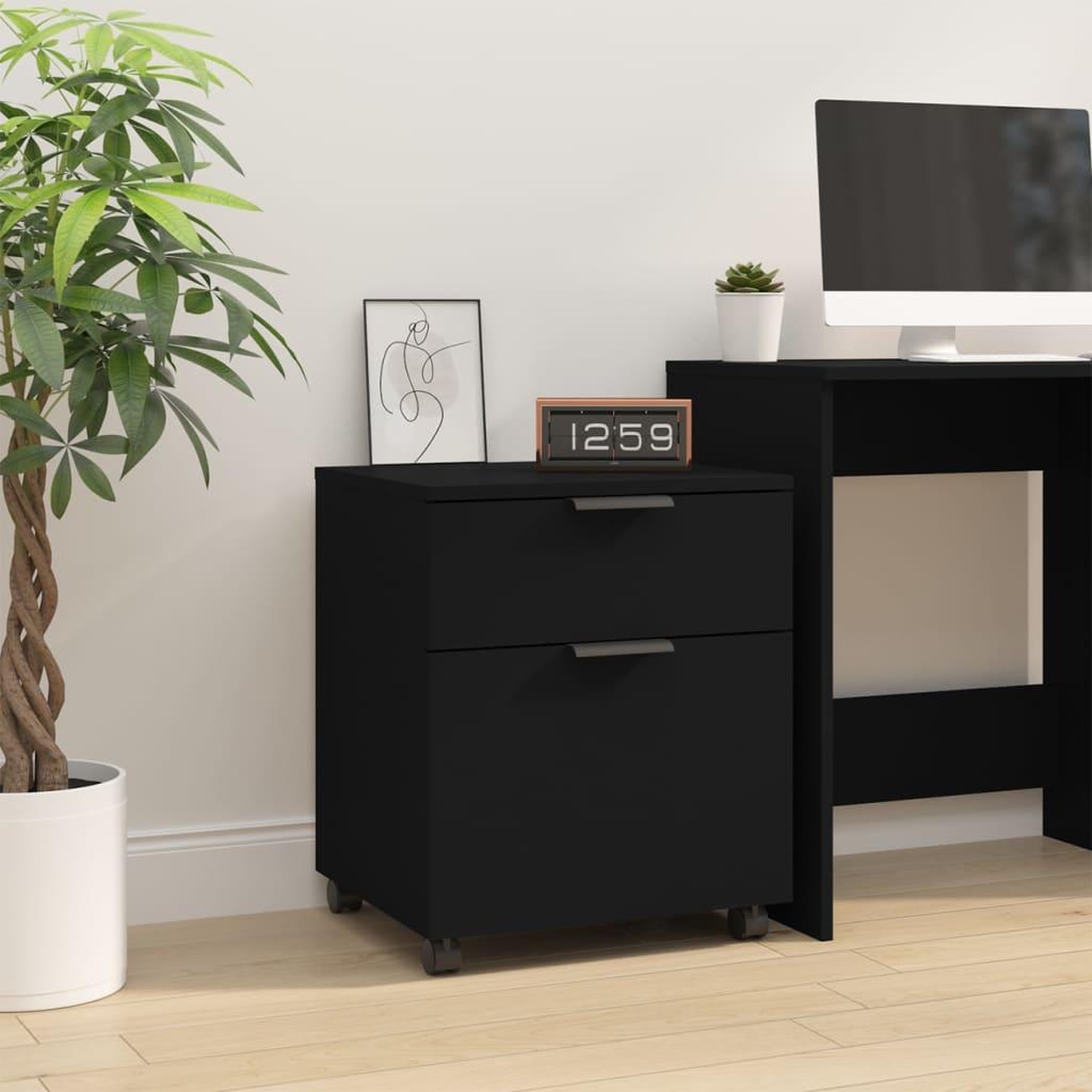 VIDAXL Classeur mobile avec roues noir 45x38x54 cm bois d'ingenierie