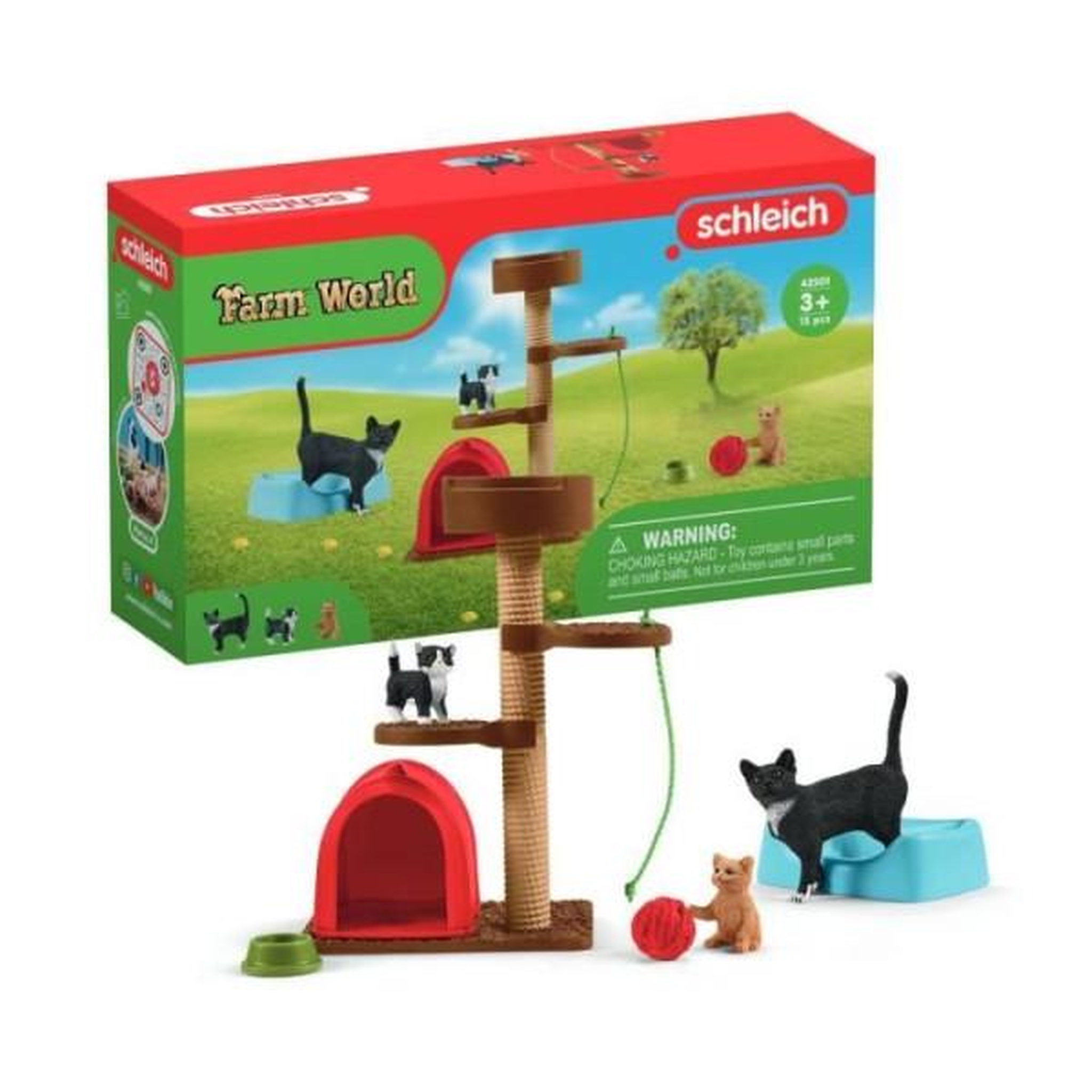 Schleich Coffret aire de jeu pour chats adorables, figurines d'animaux avec chats, pour enfants des 3 ans, schleich 42501 farm world