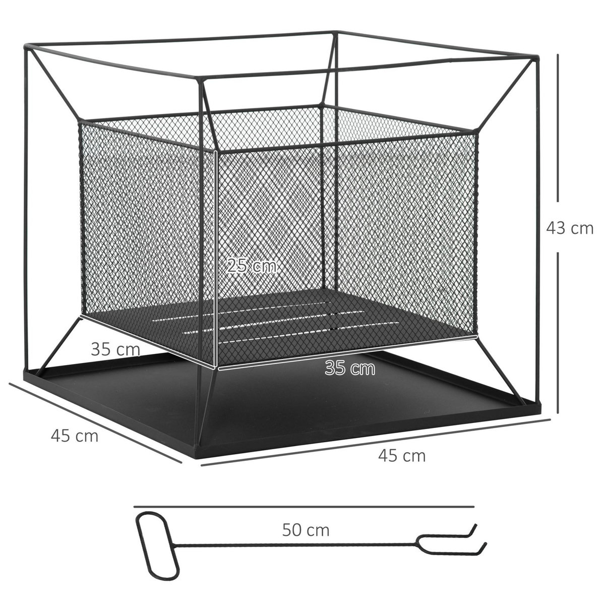 OUTSUNNY Brasero cheminée foyer extérieur carré avec tisonnier dim. 45L x 45l x 43H cm métal noir