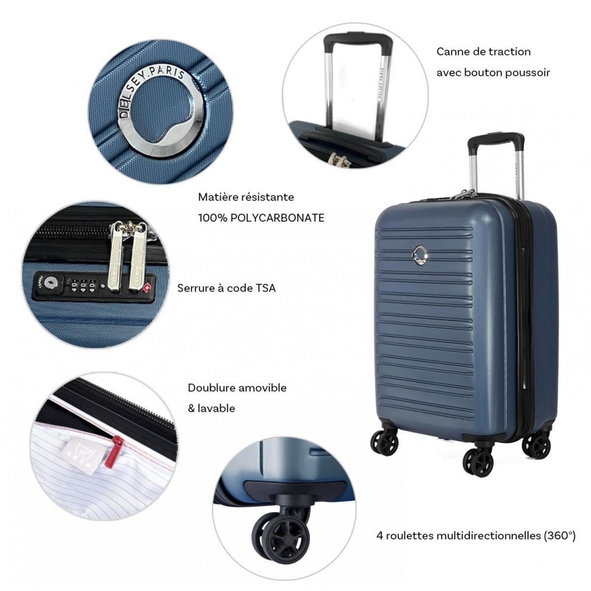 Delsey Valise cabine slim rigide Segur 2.0 TSA polycarbonate 55cm