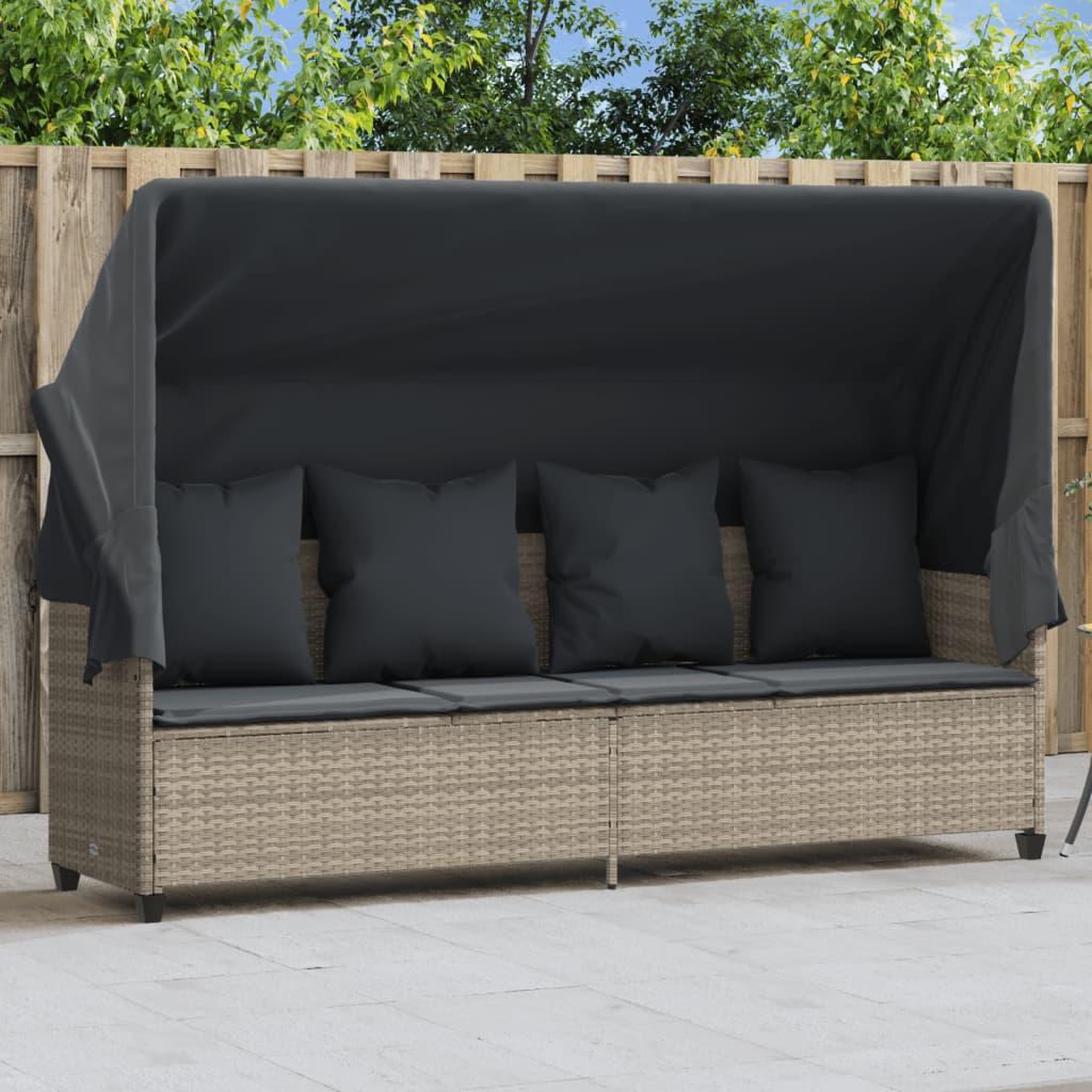 VIDAXL Chaise longue avec auvent et coussins gris clair resine tressee