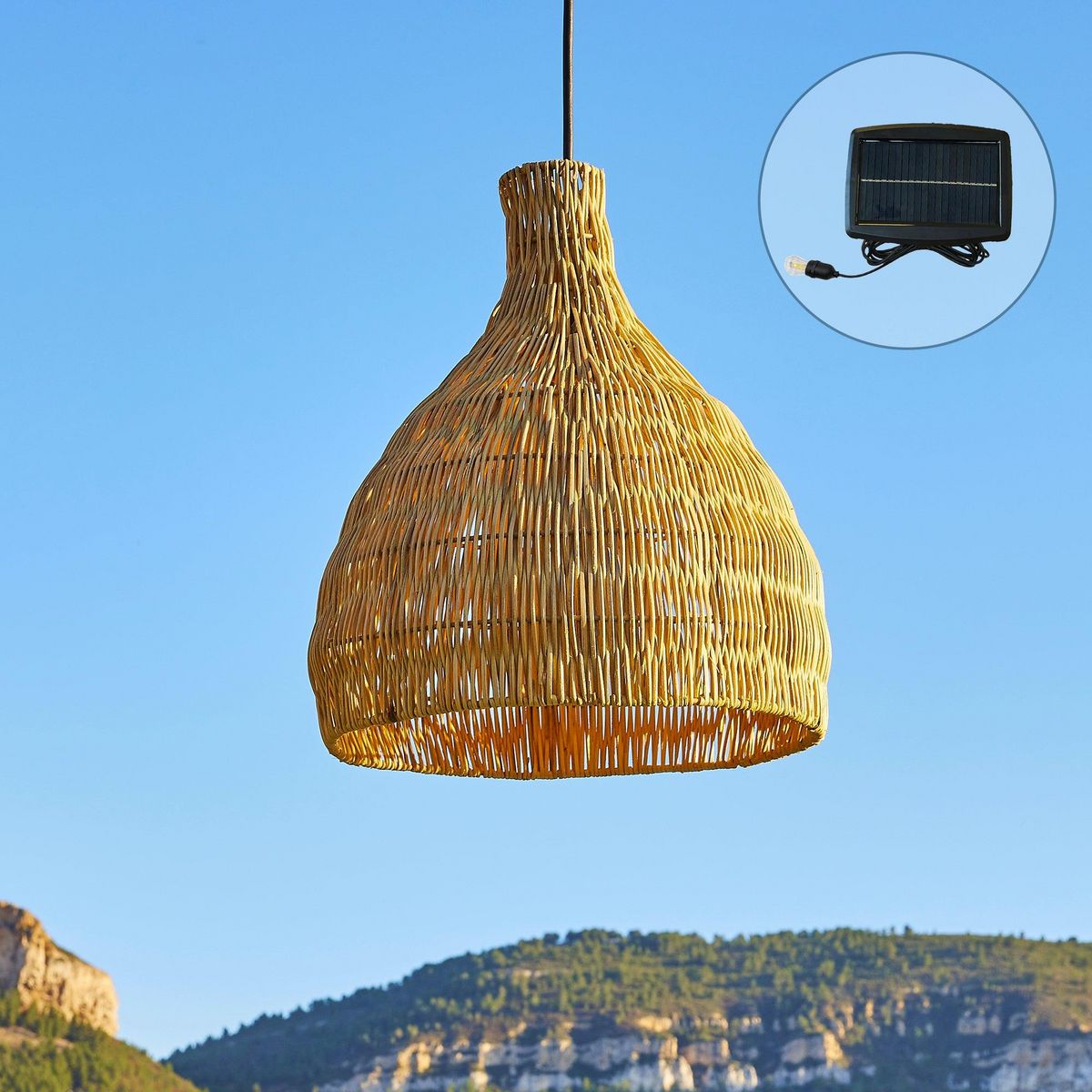 Lumisky Suspension solaire bohème BELLA Beige Herbe marine H38cm