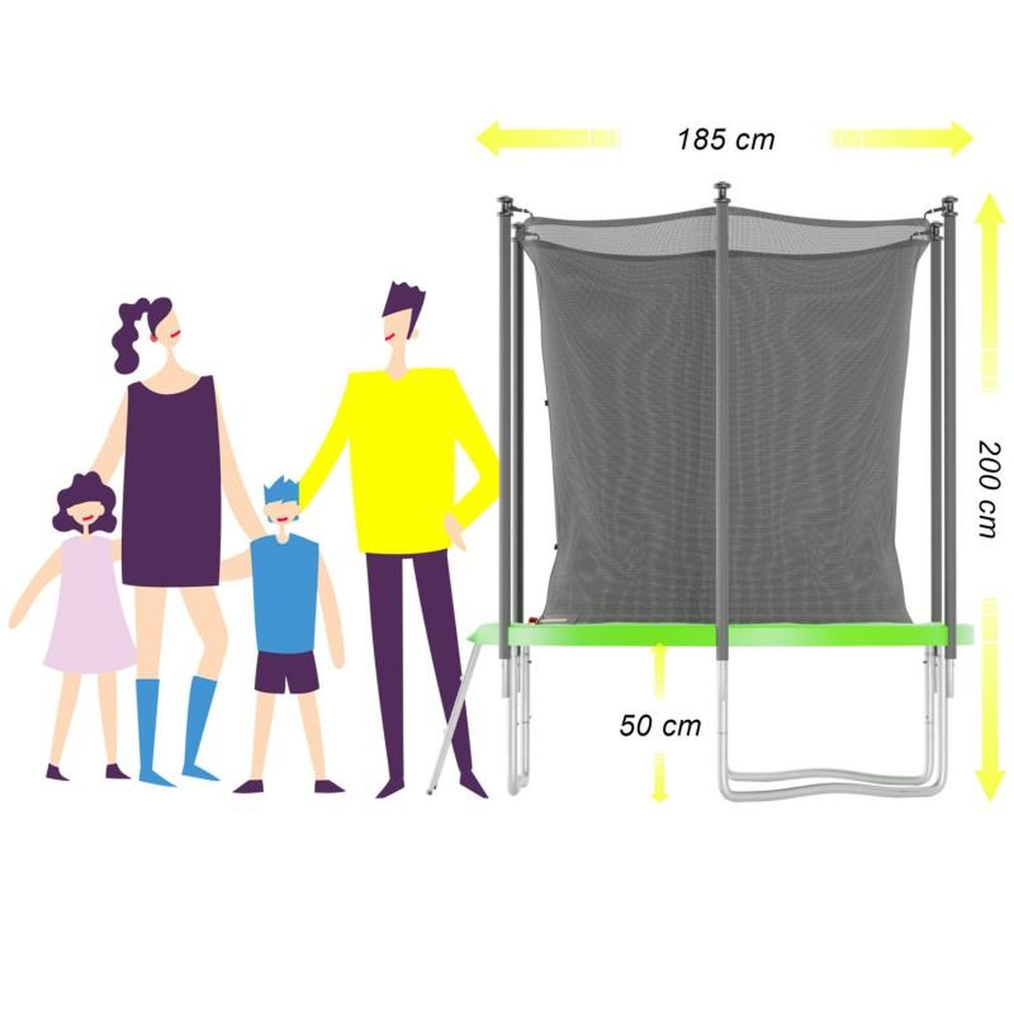 Voir la diapositive 2 : JUMP4FUN Trampoline de jardin ø185 cm / 6FT avec Filet intérieur, Matelas de protection et Echelle