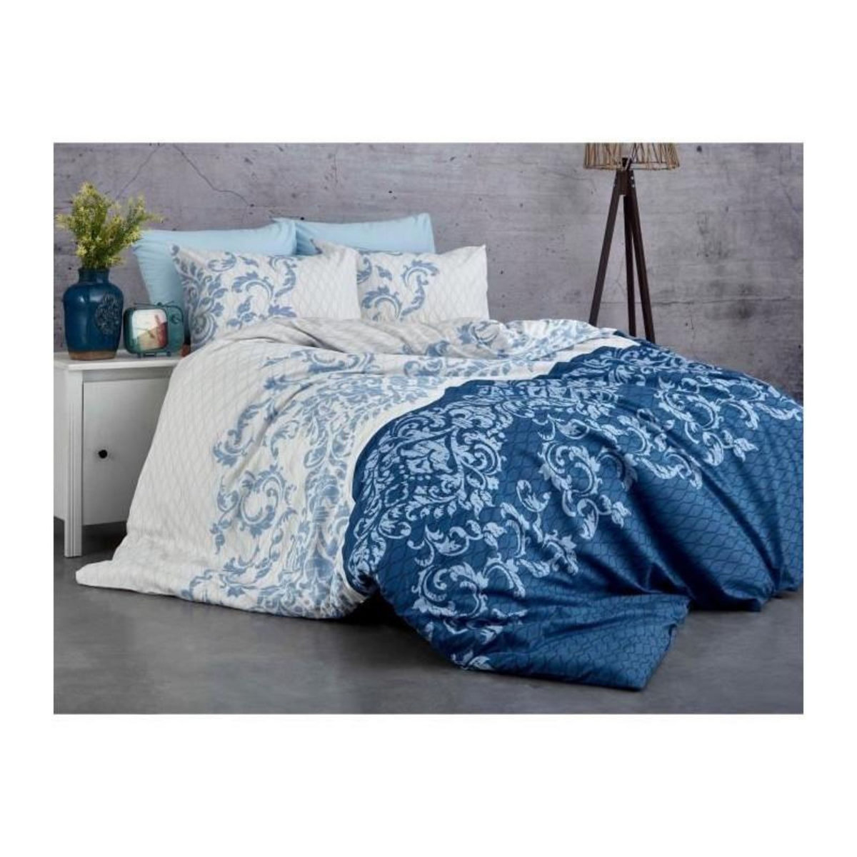 GENERIQUE Parure de lit - 1 housse de couette 220 x 240 cm + 2 taies d'oreiller 60 x 60 cm - 100% coton renforcé - Bleu