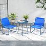 Voir la diapositive 2 : OUTSUNNY Ensemble salon de jardin 3 pcs 2 fauteuils et table ronde bleu