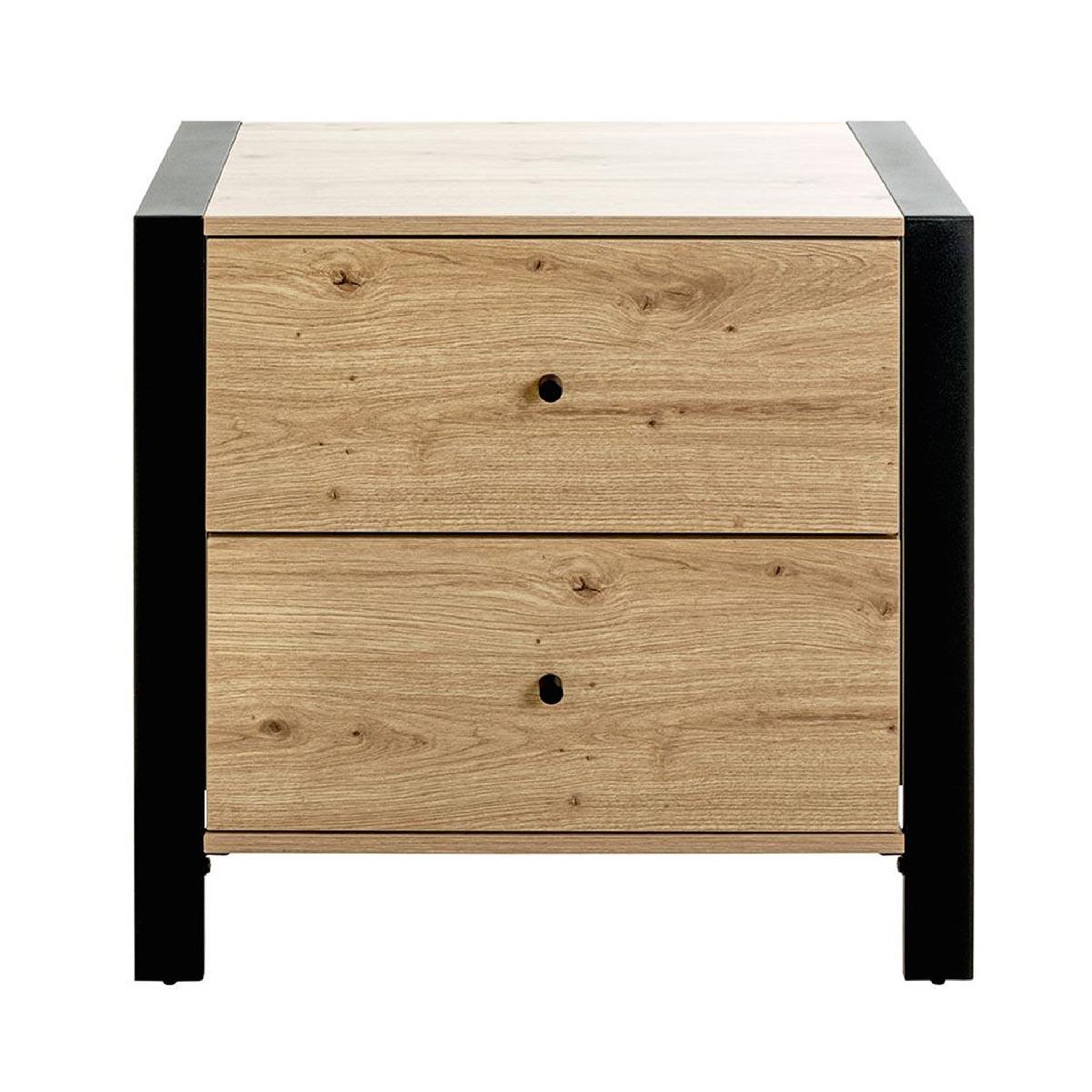 Voir la diapositive 2 : Paris Prix Table de chevet 2 tiroirs  vicky  60cm naturel & noir