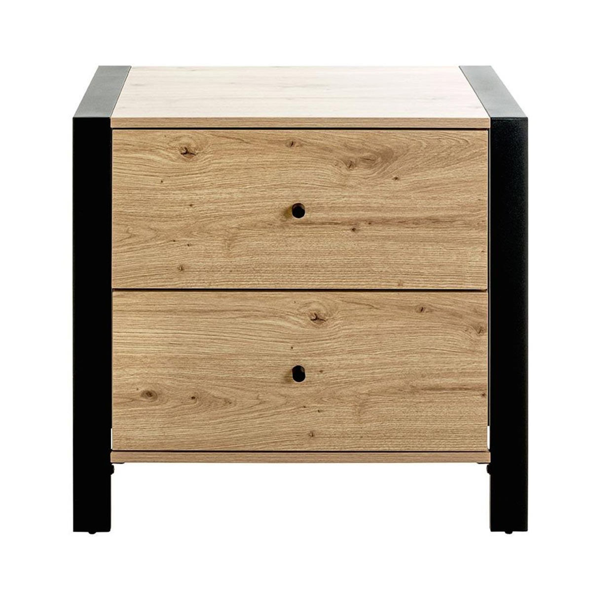 Paris Prix Table de Chevet 2 Tiroirs  Vicky  60cm Naturel & Noir