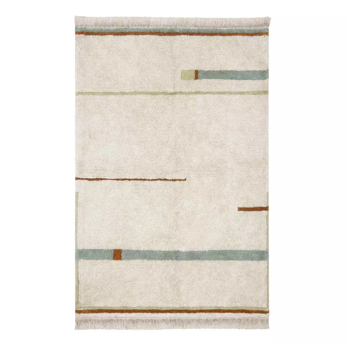 Lorena Canals Tapis lavable en coton - beige avec lignes vert et bleu - 90 x 130 cm