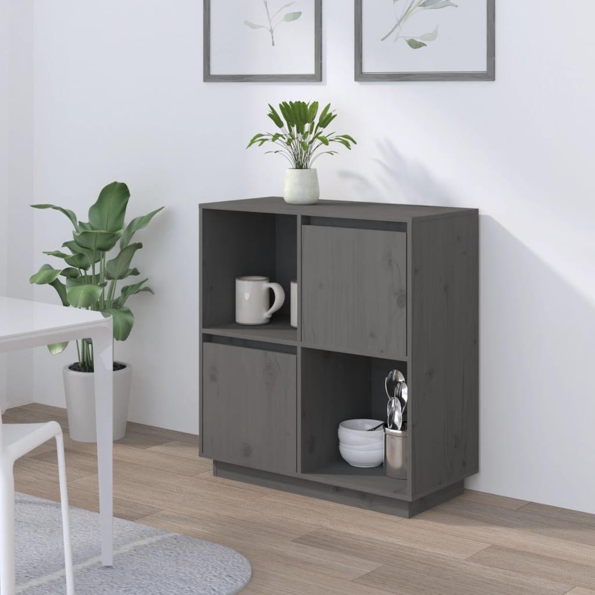 Voir la diapositive 1 : VIDAXL Buffet Gris 74x35x80 cm Bois massif de pin