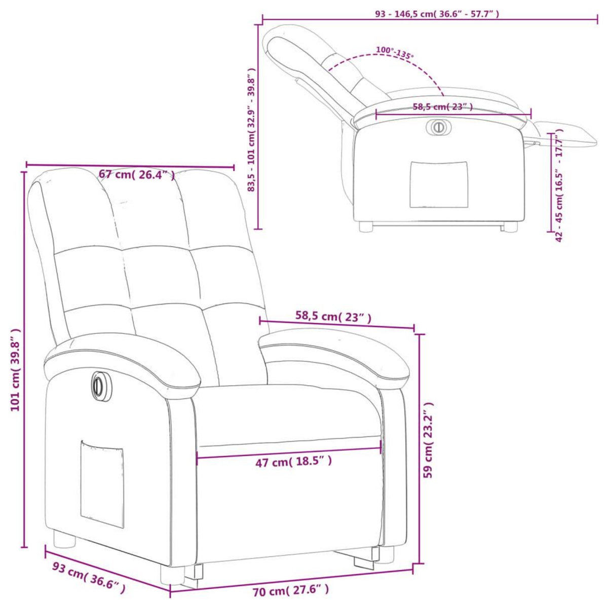 VIDAXL Fauteuil inclinable electrique creme tissu